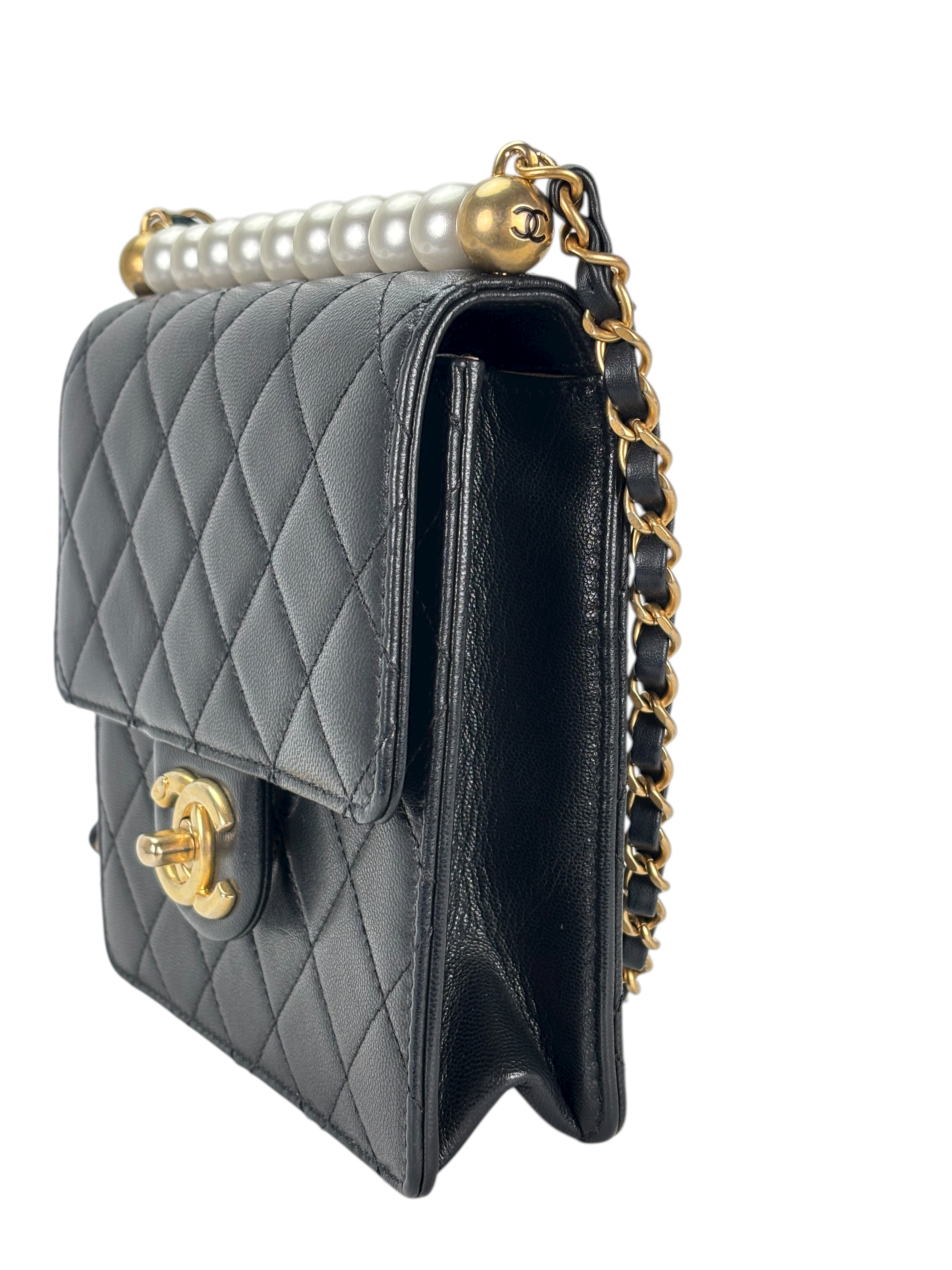 CHANEL - Black Lambskin Mini Chic Vertical Pearls Flap Bag