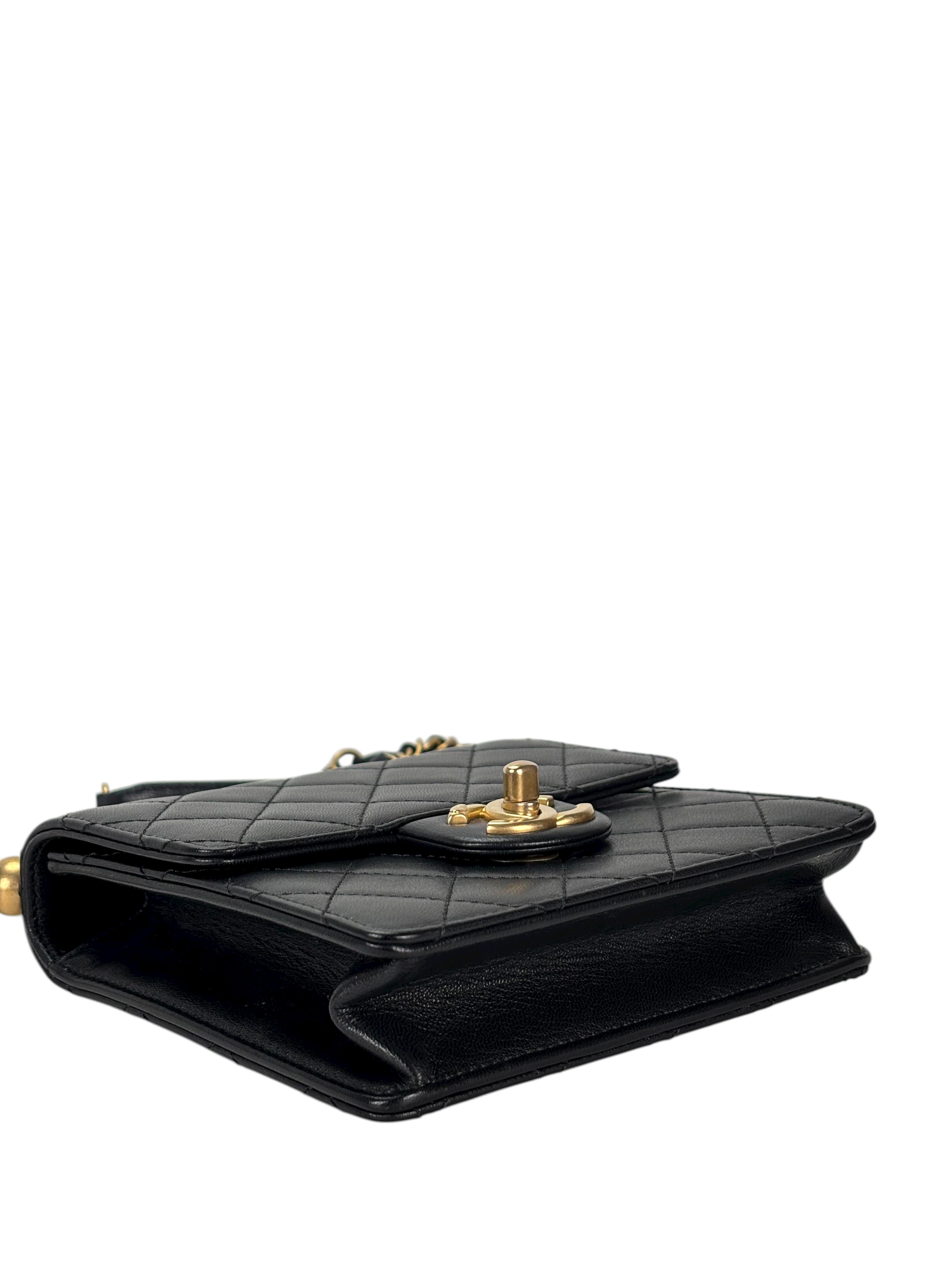 CHANEL - Black Lambskin Mini Chic Vertical Pearls Flap Bag