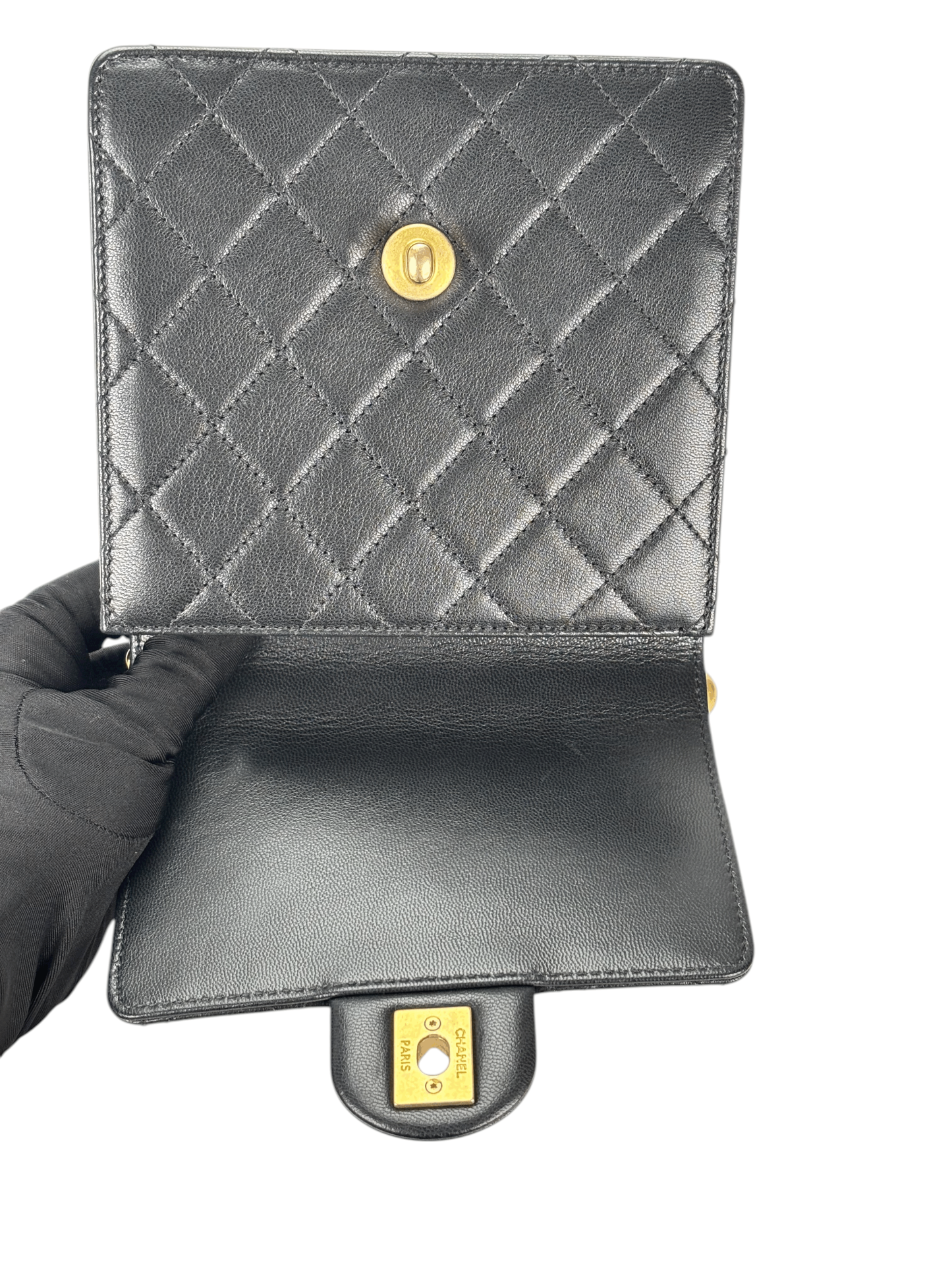 CHANEL - Black Lambskin Mini Chic Vertical Pearls Flap Bag