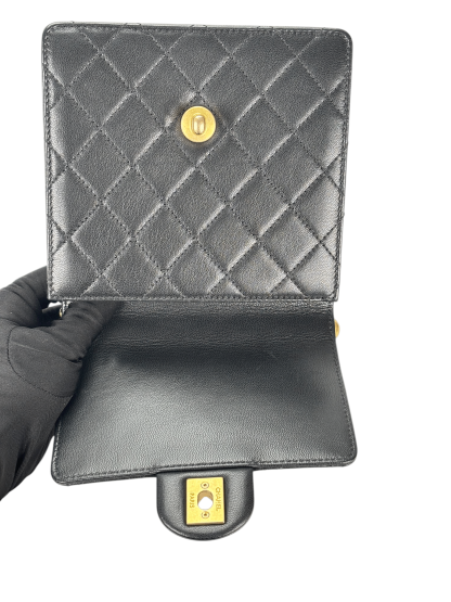 CHANEL - Black Lambskin Mini Chic Vertical Pearls Flap Bag