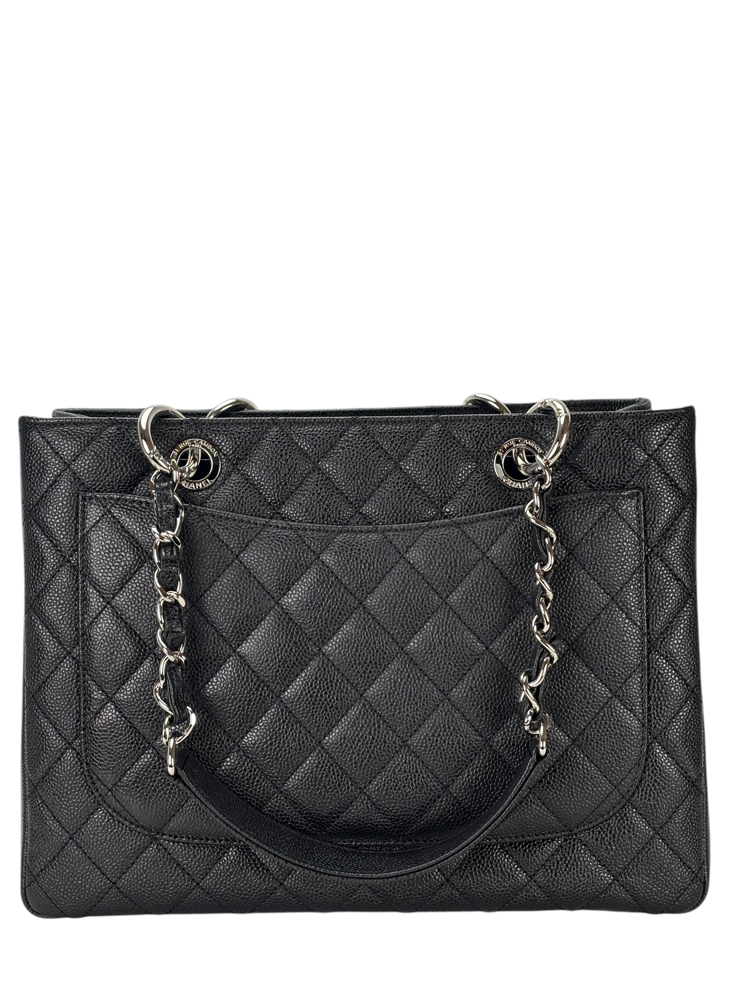 CHANEL - Black Caviar Quilted Grand Shopping Tote GST Sliver Hardware