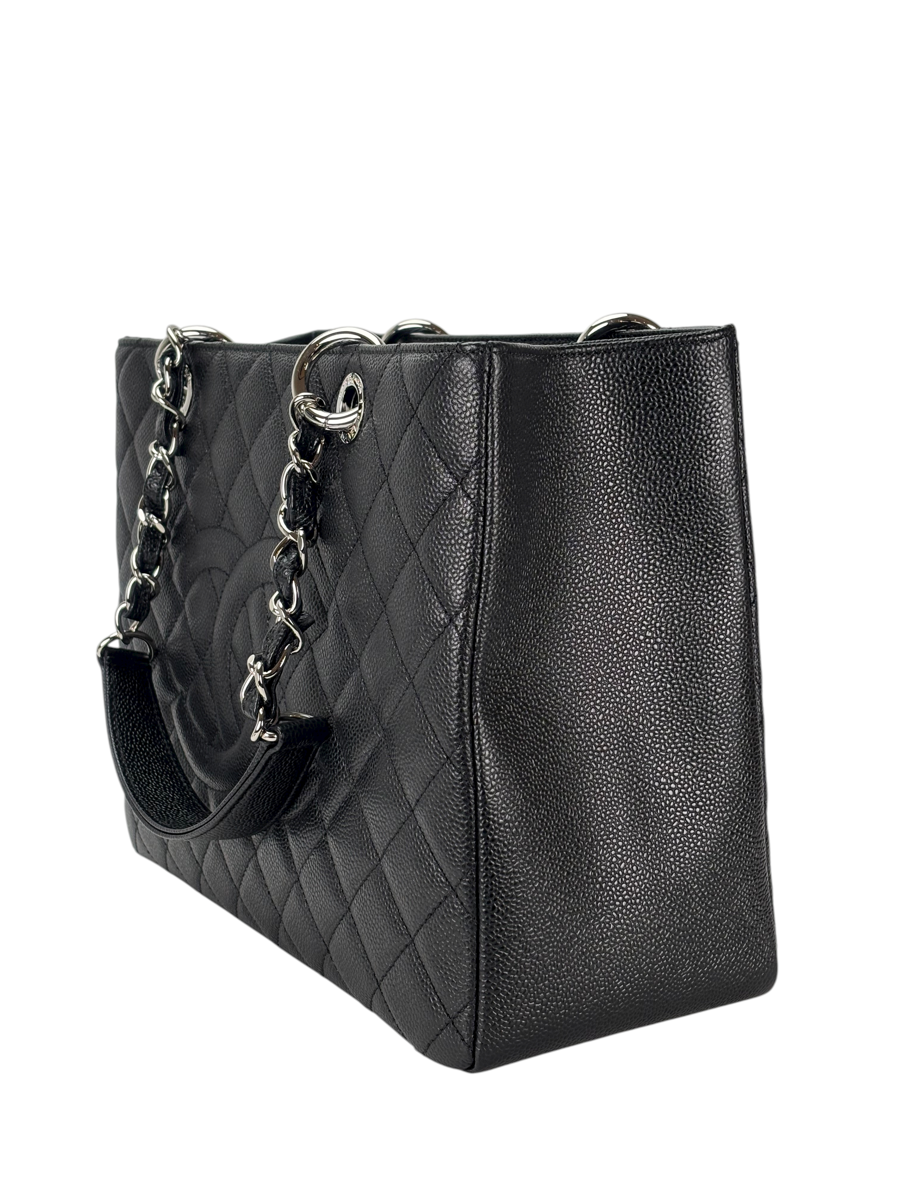 CHANEL - Black Caviar Quilted Grand Shopping Tote GST Sliver Hardware