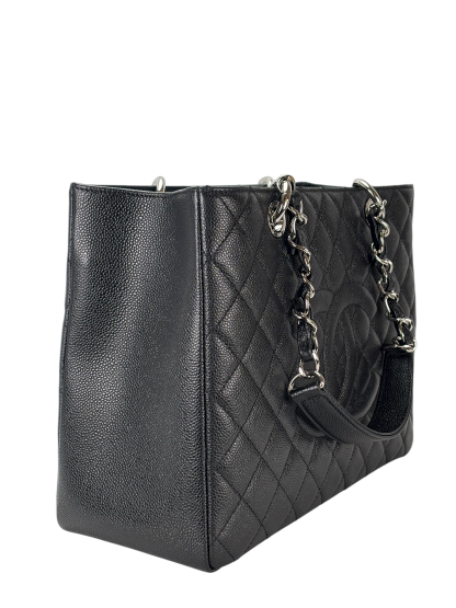 CHANEL - Black Caviar Quilted Grand Shopping Tote GST Sliver Hardware