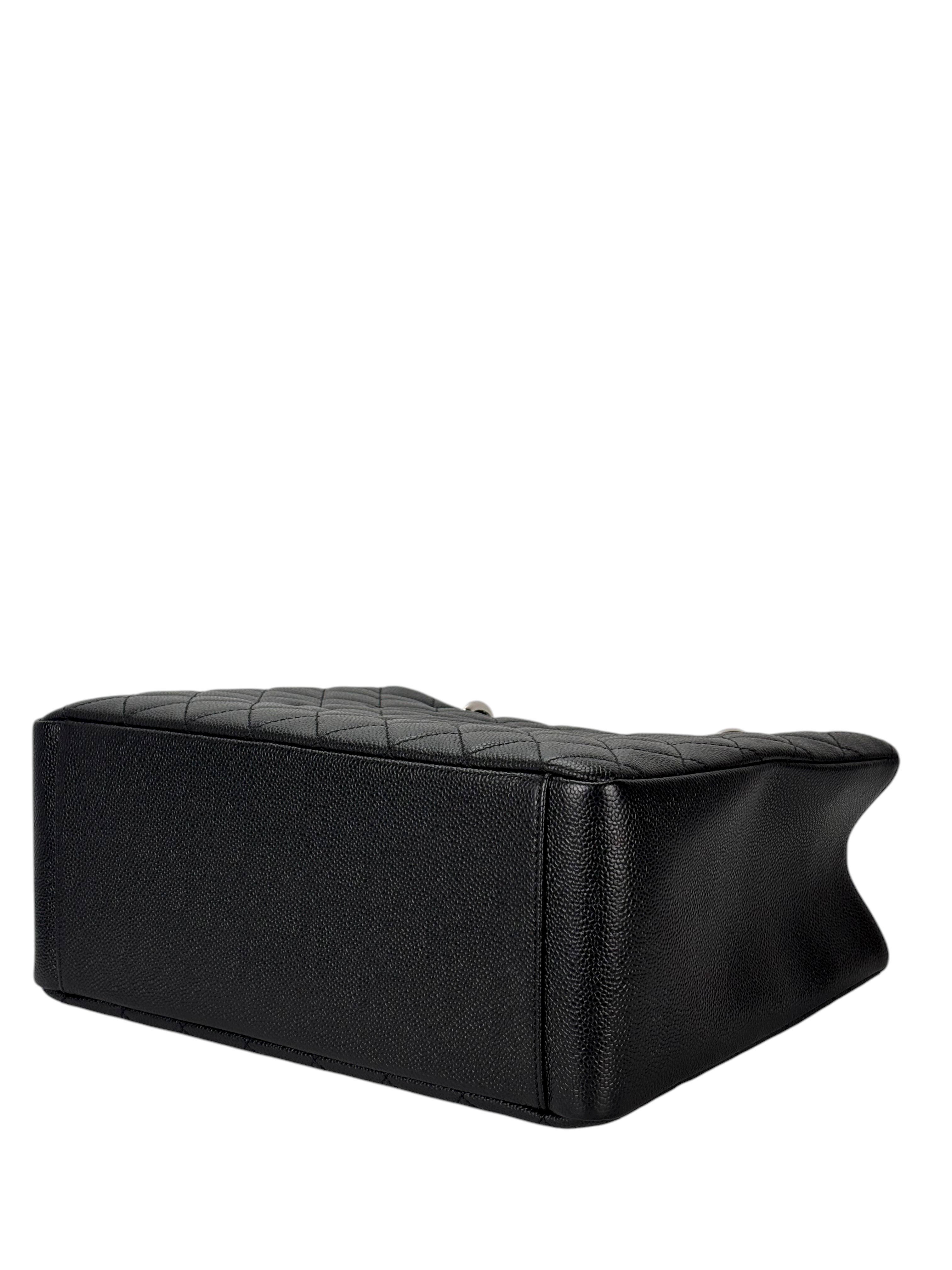 CHANEL - Black Caviar Quilted Grand Shopping Tote GST Sliver Hardware