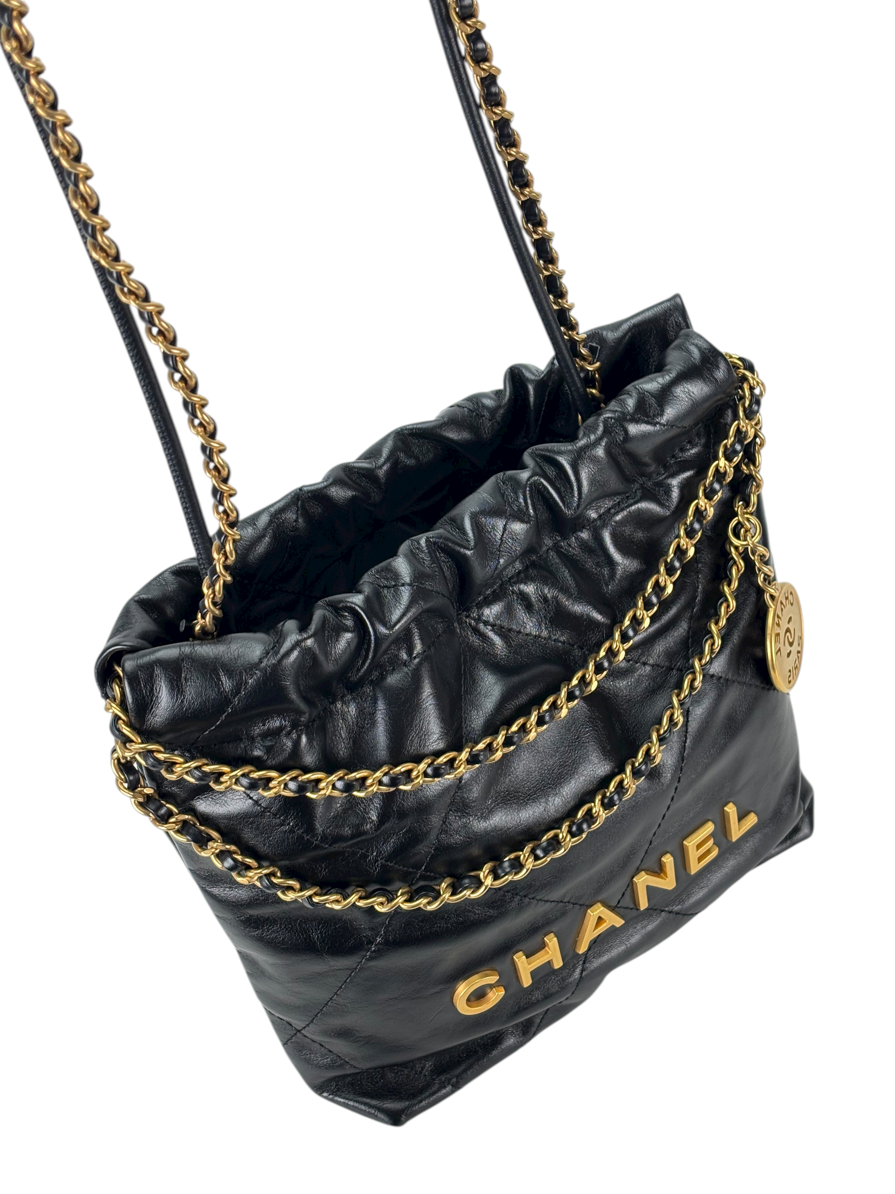 CHANEL - 22 Mini Bag Black Calfskin Gold Hardware
