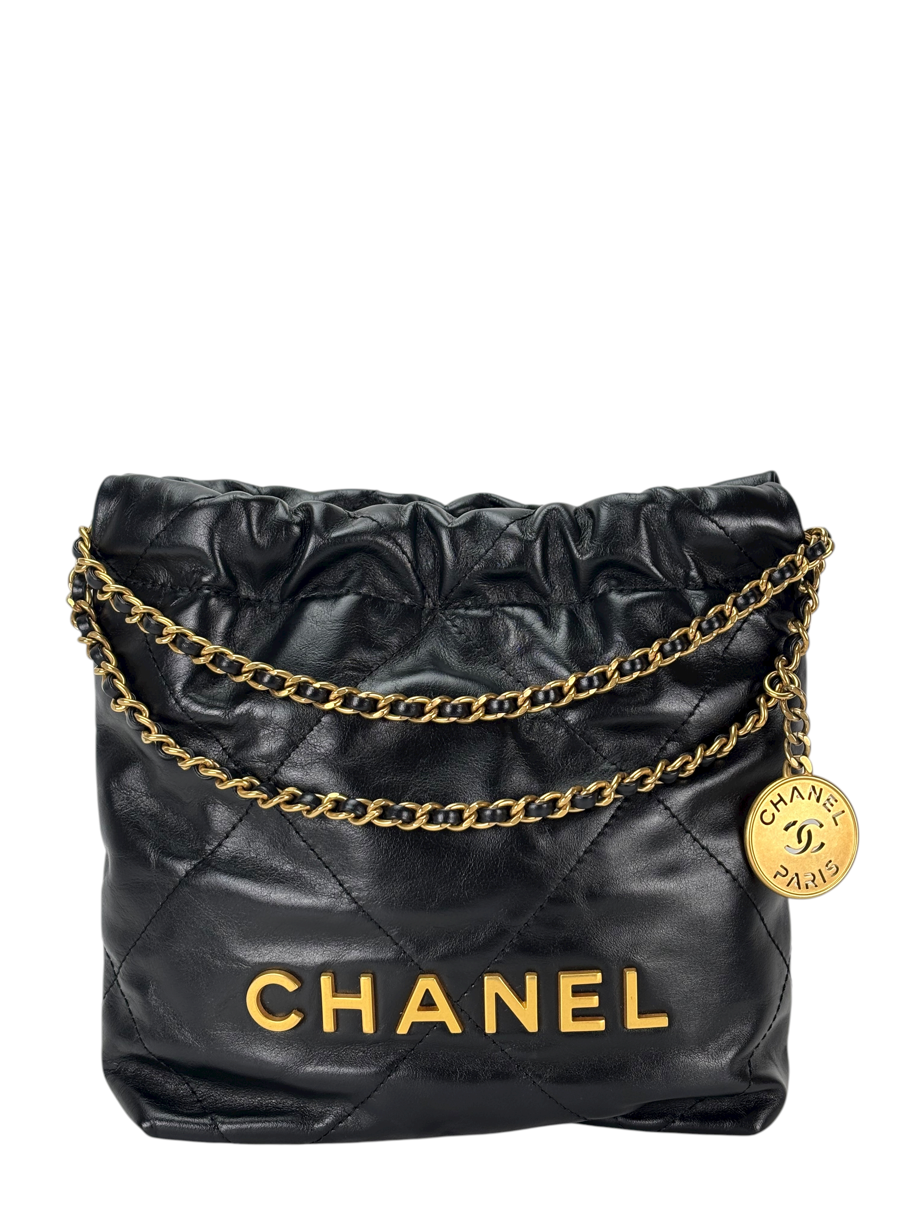CHANEL - 22 Mini Bag Black Calfskin Gold Hardware