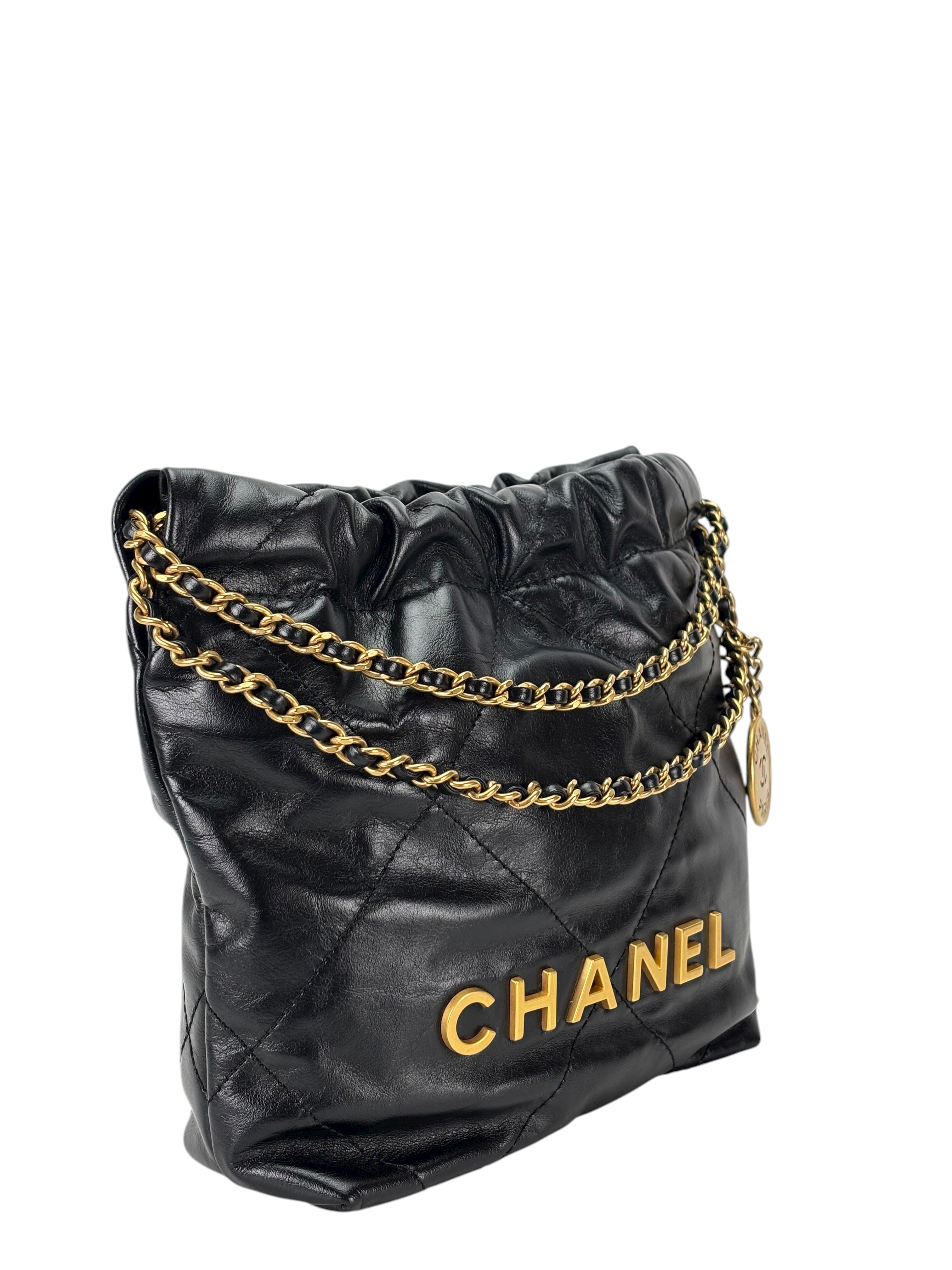 CHANEL - 22 Mini Bag Black Calfskin Gold Hardware