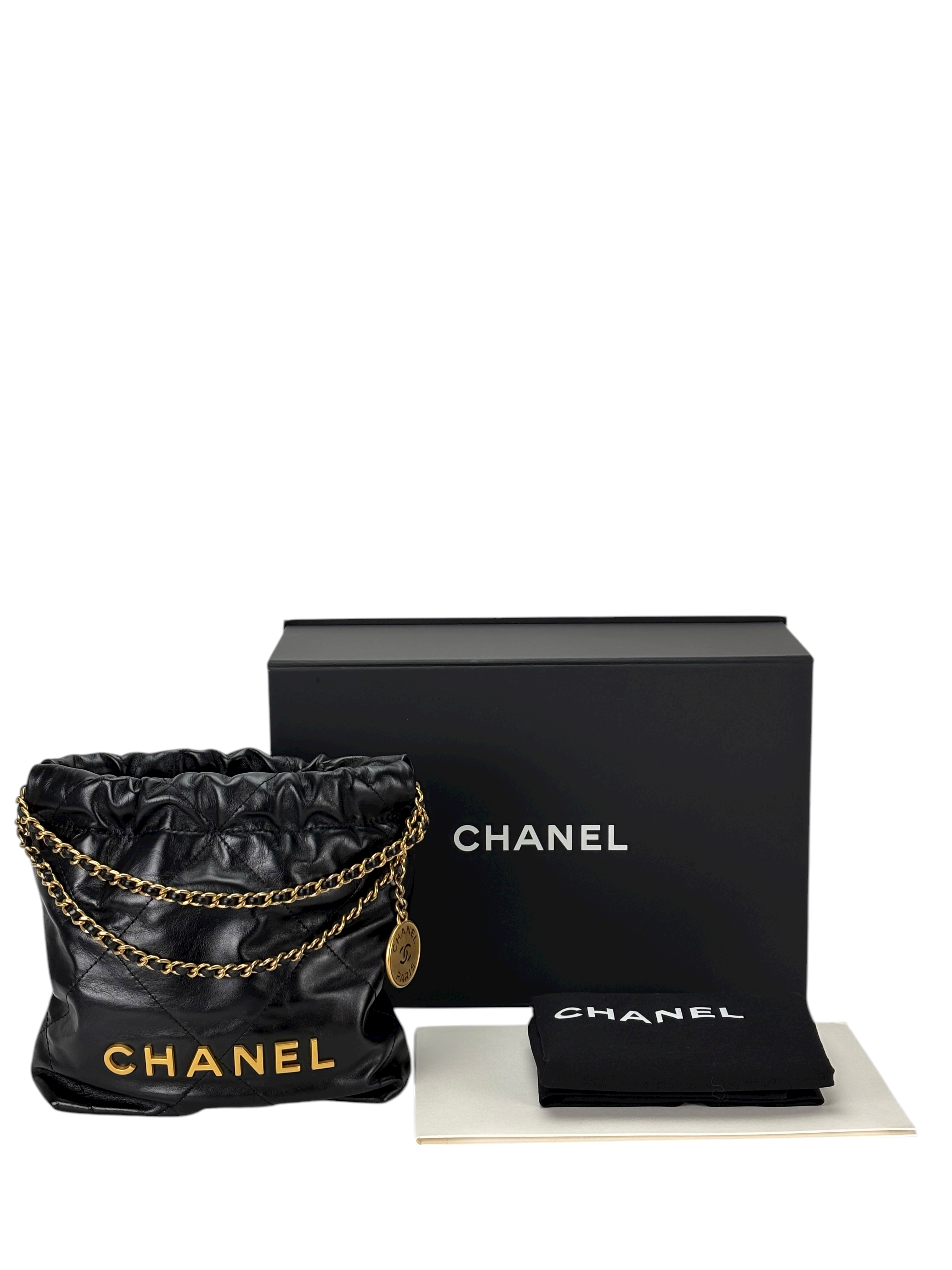 CHANEL - 22 Mini Bag Black Calfskin Gold Hardware