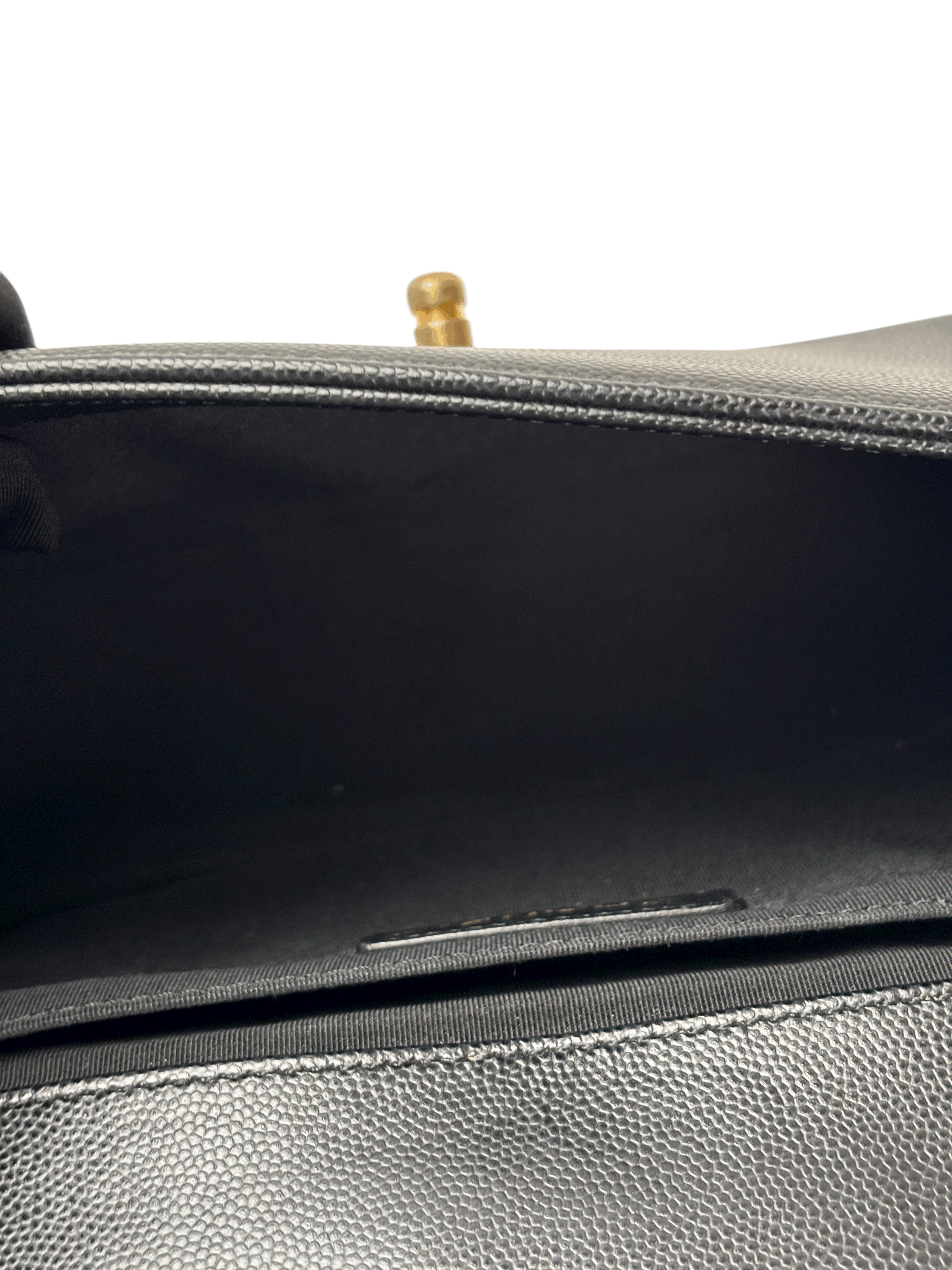 CHANEL -  Medium Boy Flap Bag Black Caviar Metal Gold Hardware