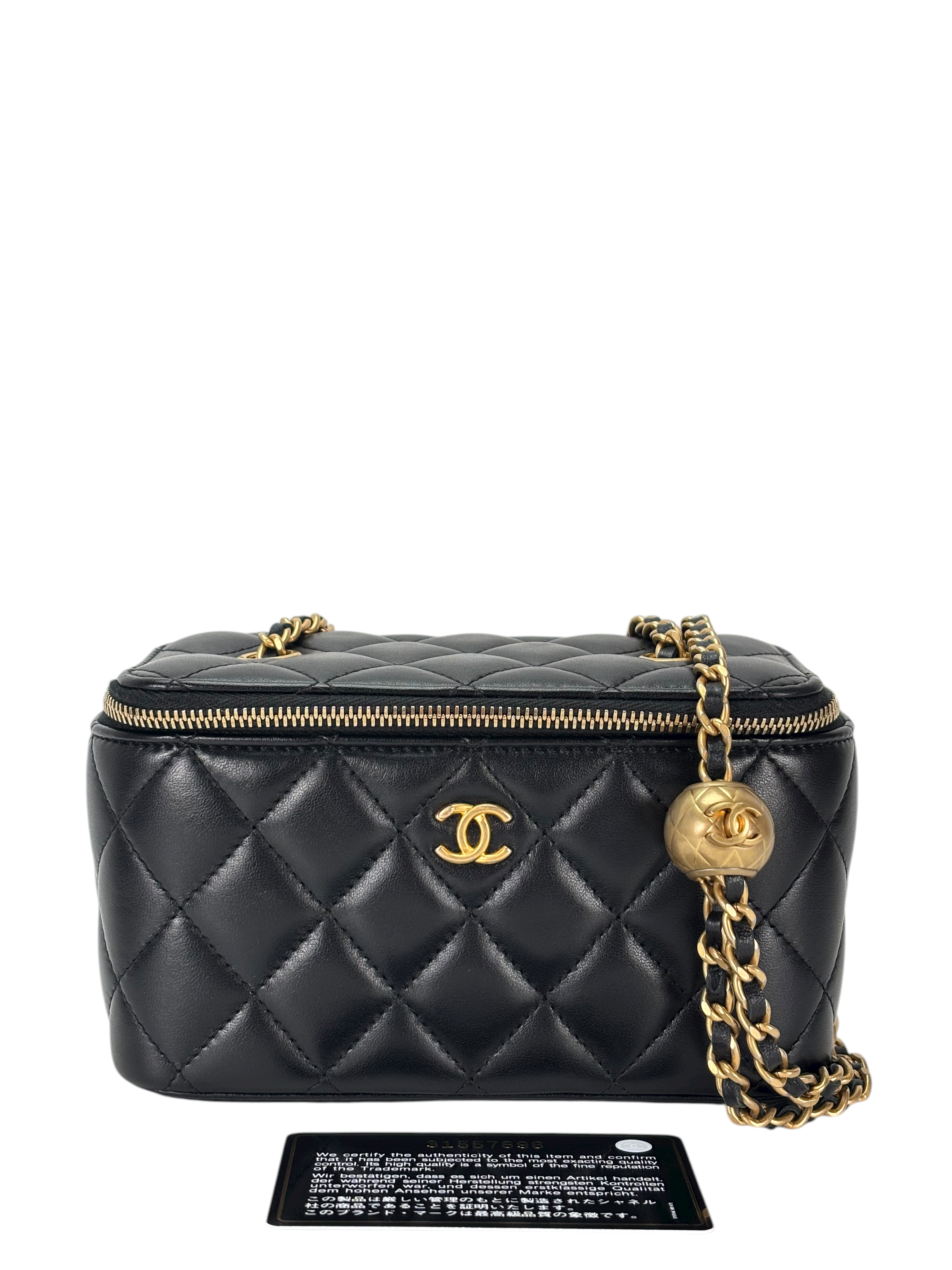 CHANEL - Black Lambskin Chain Vanity Shoulder Bag