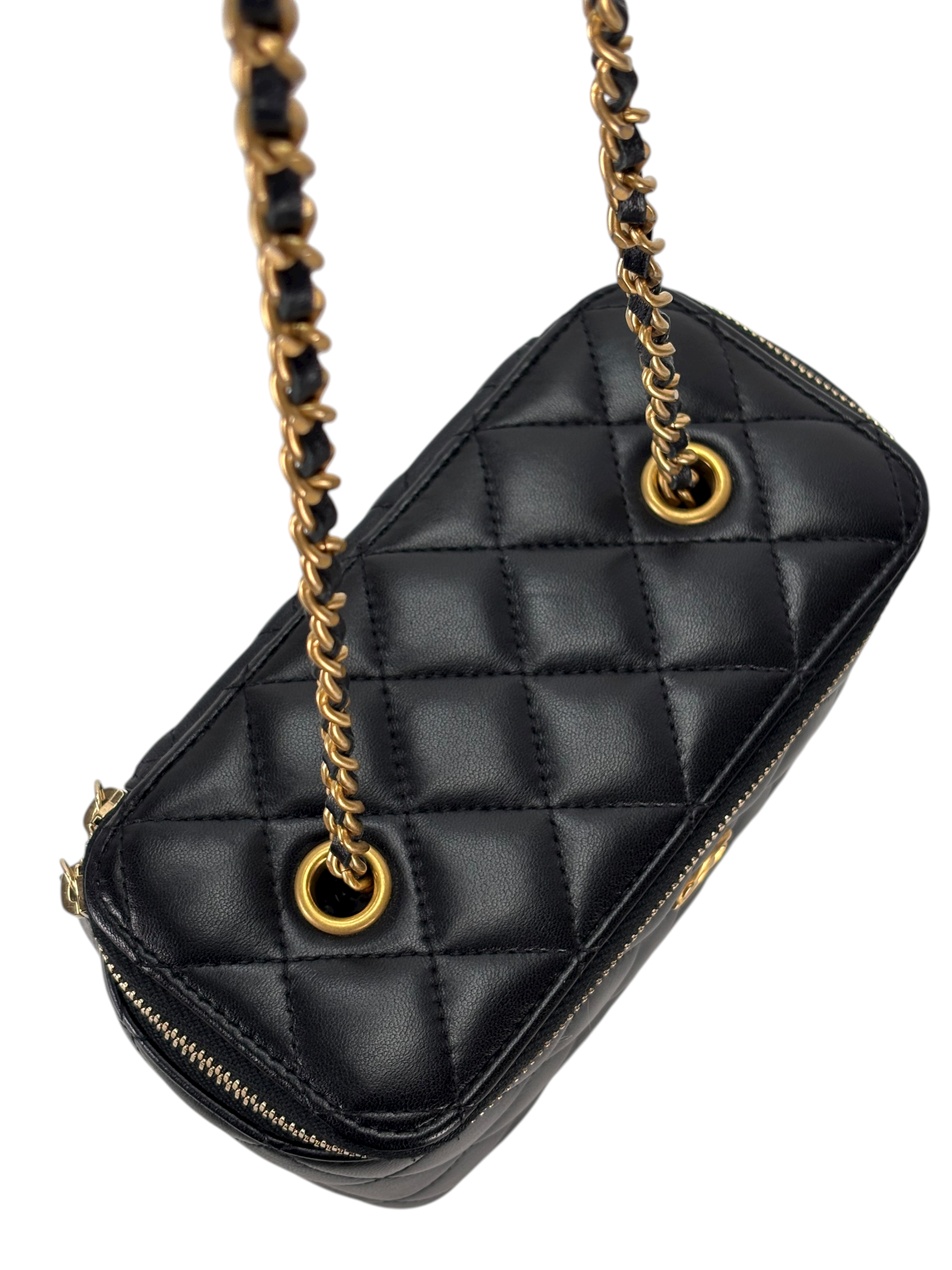CHANEL - Black Lambskin Chain Vanity Shoulder Bag
