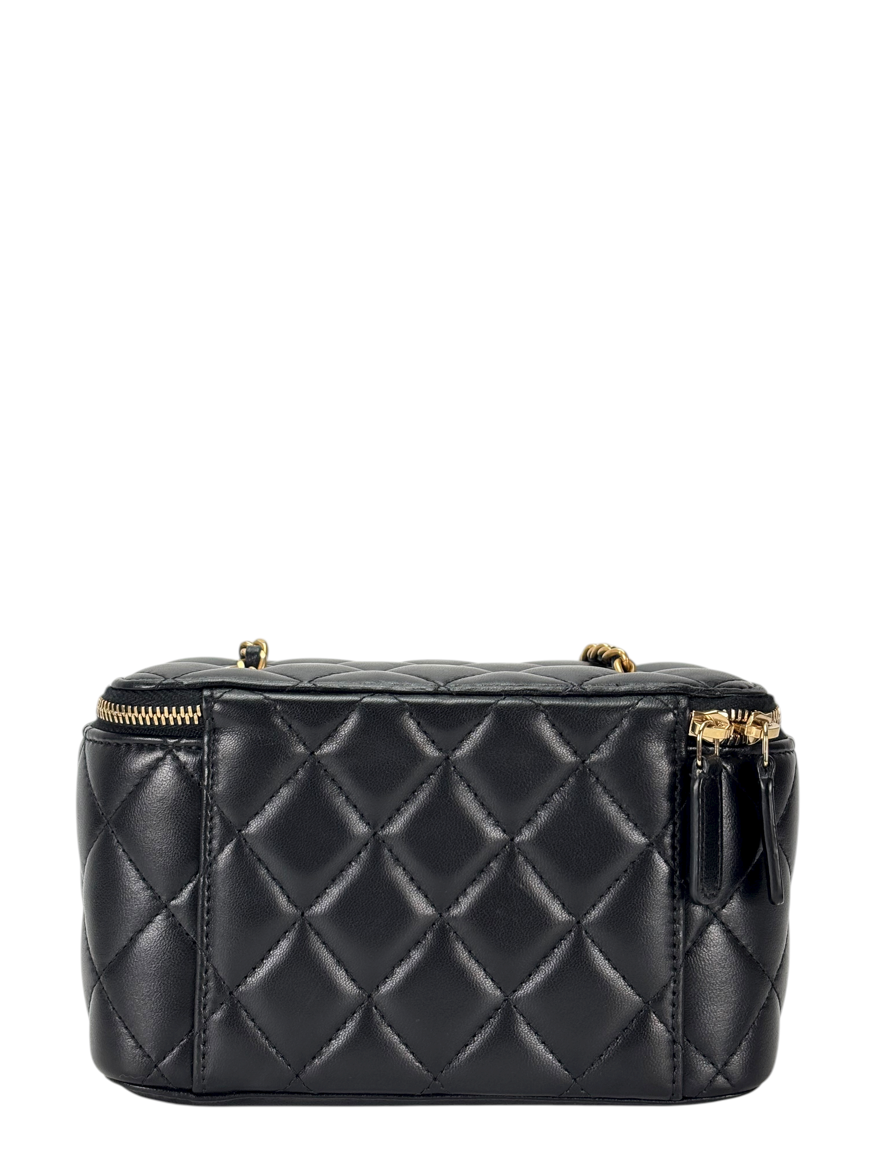 CHANEL - Black Lambskin Chain Vanity Shoulder Bag