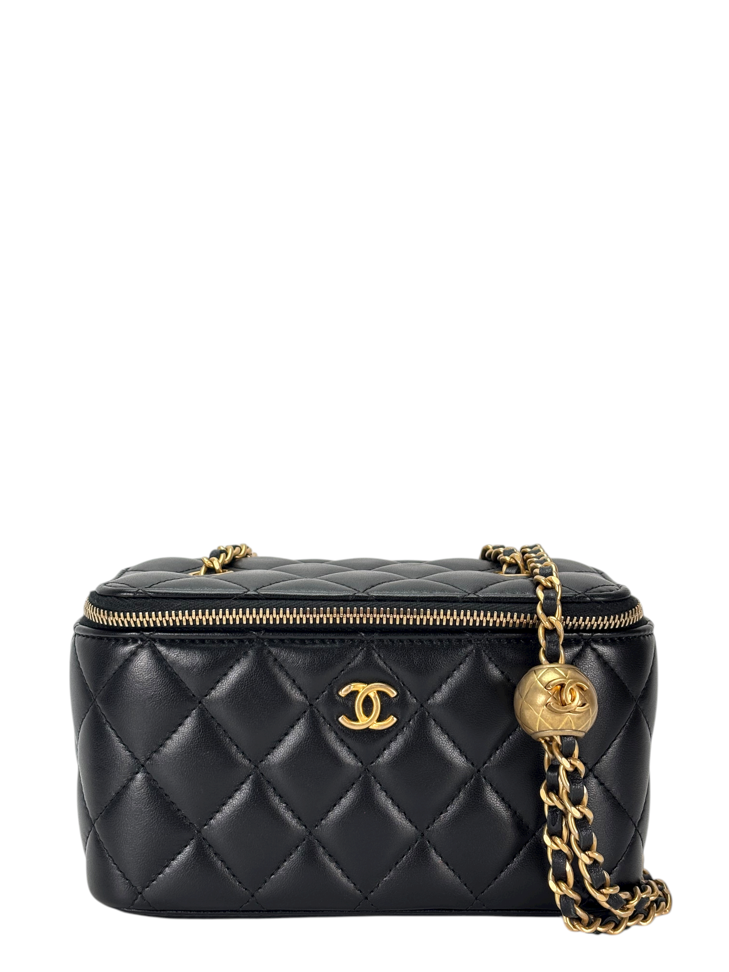 CHANEL - Black Lambskin Chain Vanity Shoulder Bag
