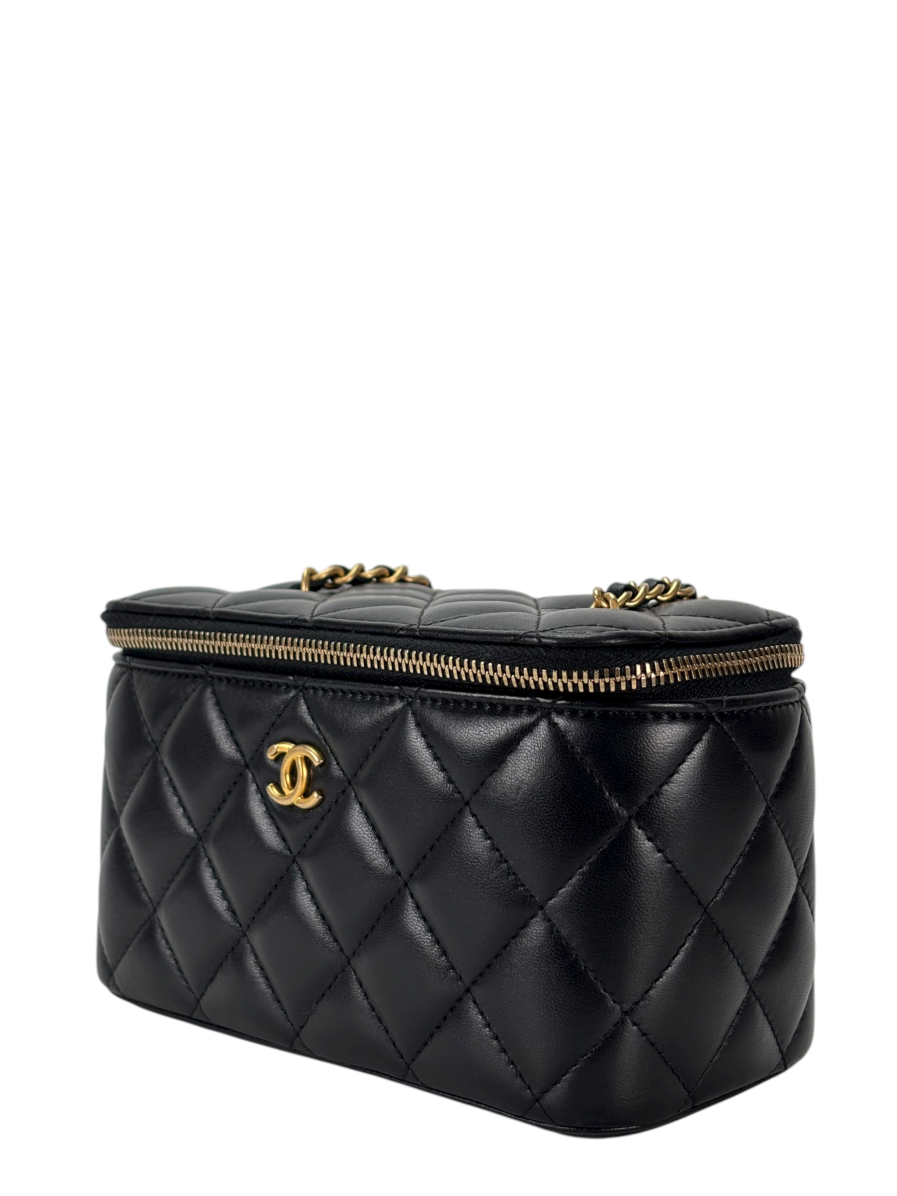 CHANEL - Black Lambskin Chain Vanity Shoulder Bag