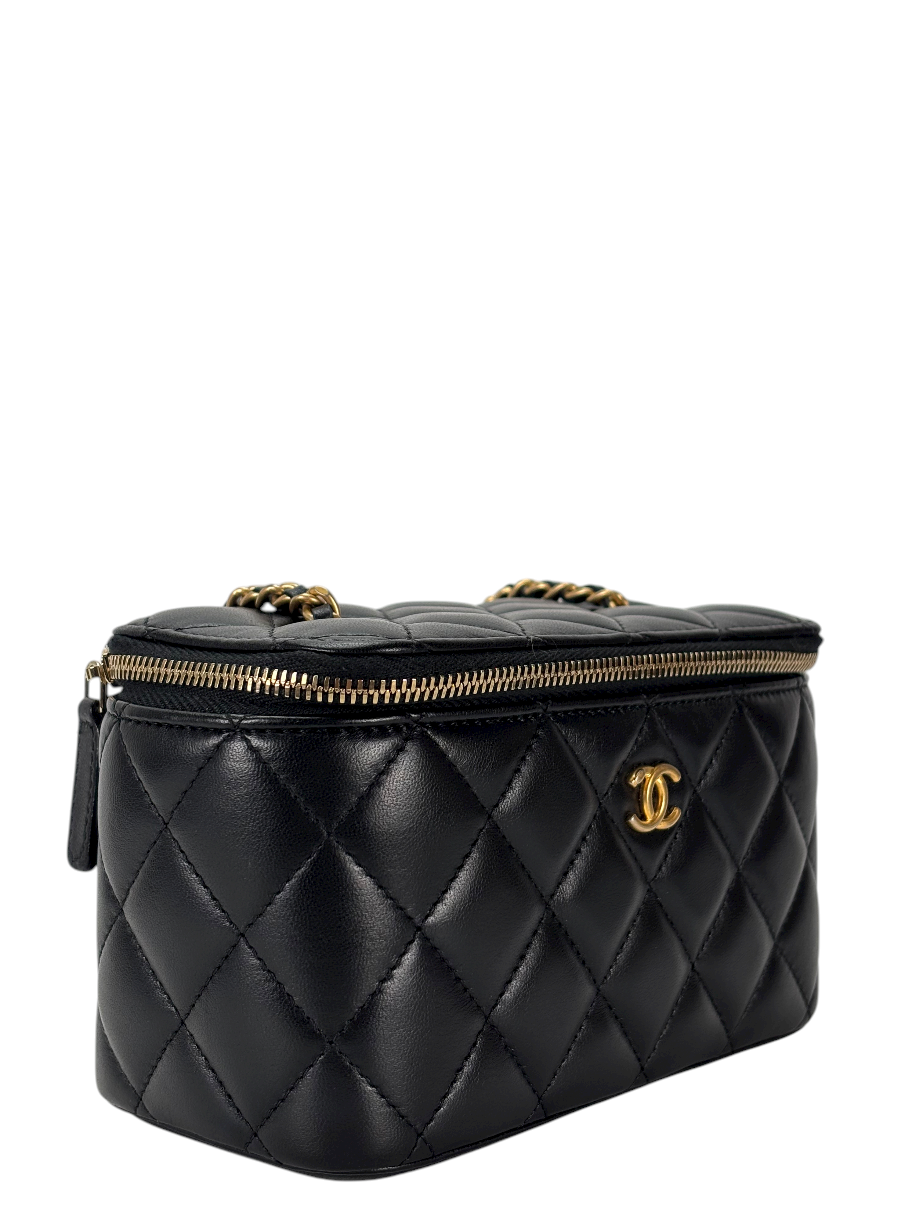 CHANEL - Black Lambskin Chain Vanity Shoulder Bag