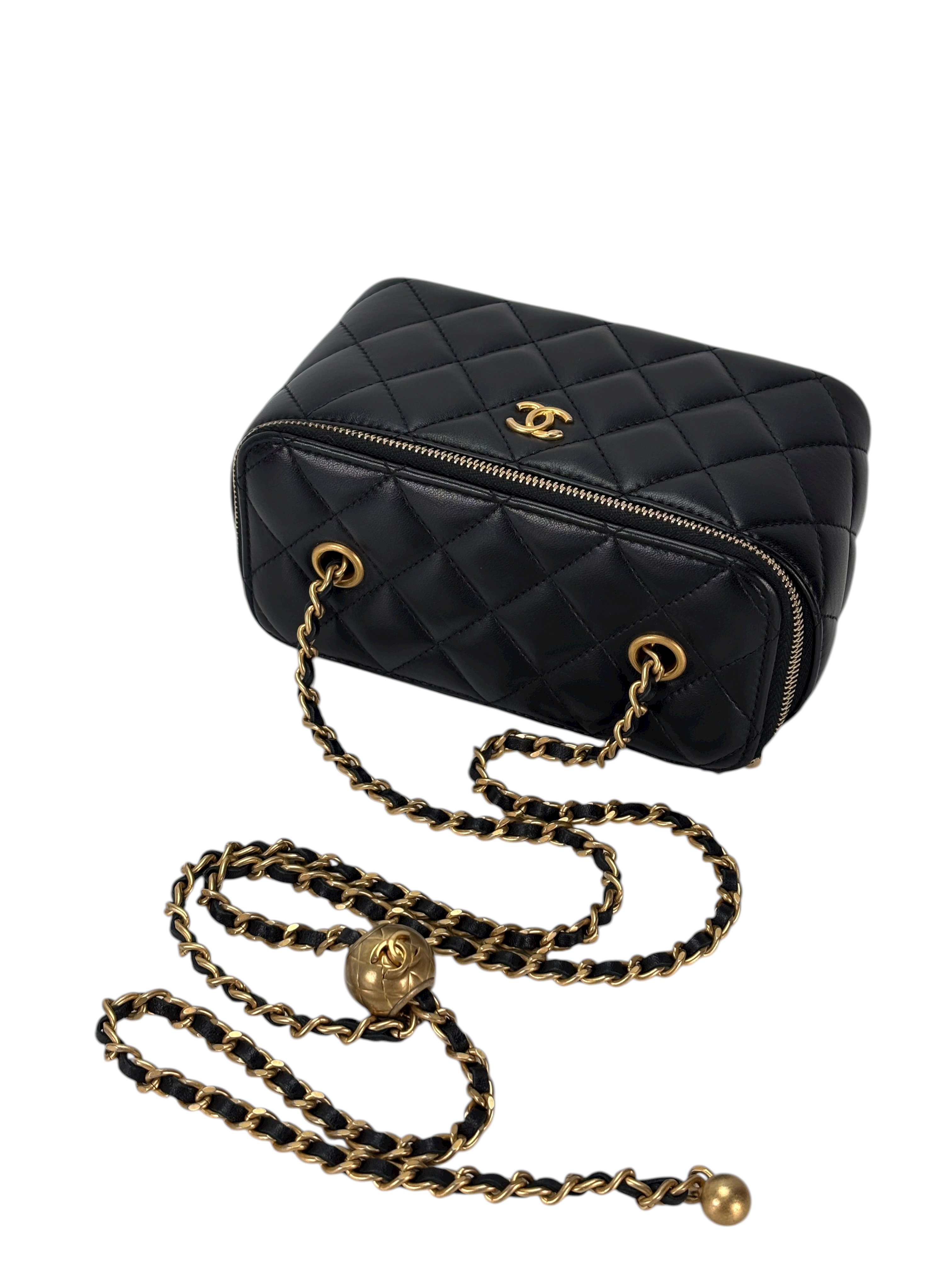 CHANEL - Black Lambskin Chain Vanity Shoulder Bag