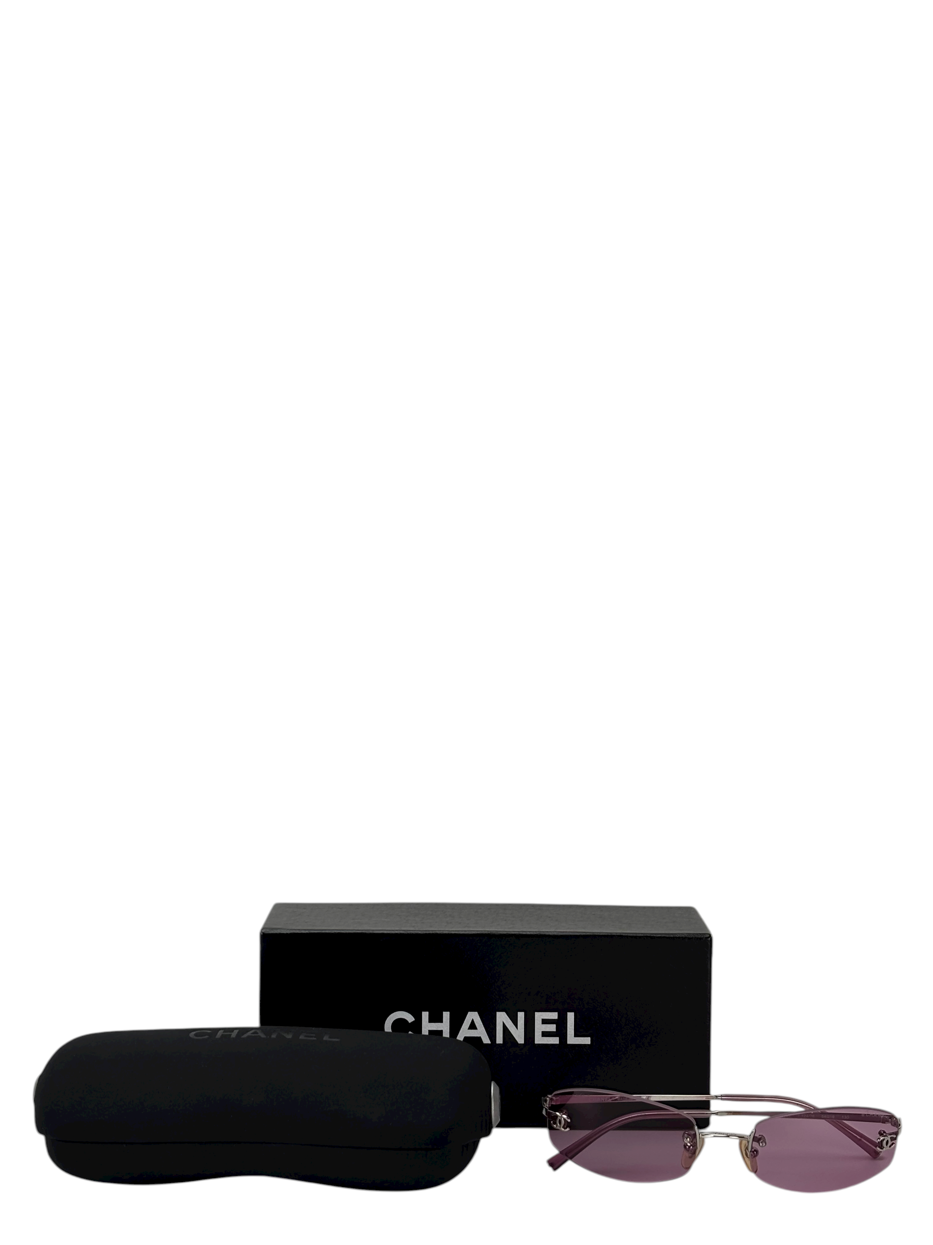 CHANEL - Purple Rectangular Tinted Rimless Sunglasses