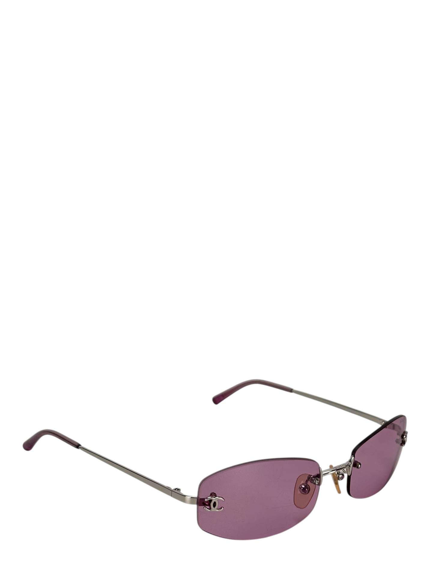 CHANEL - Purple Rectangular Tinted Rimless Sunglasses