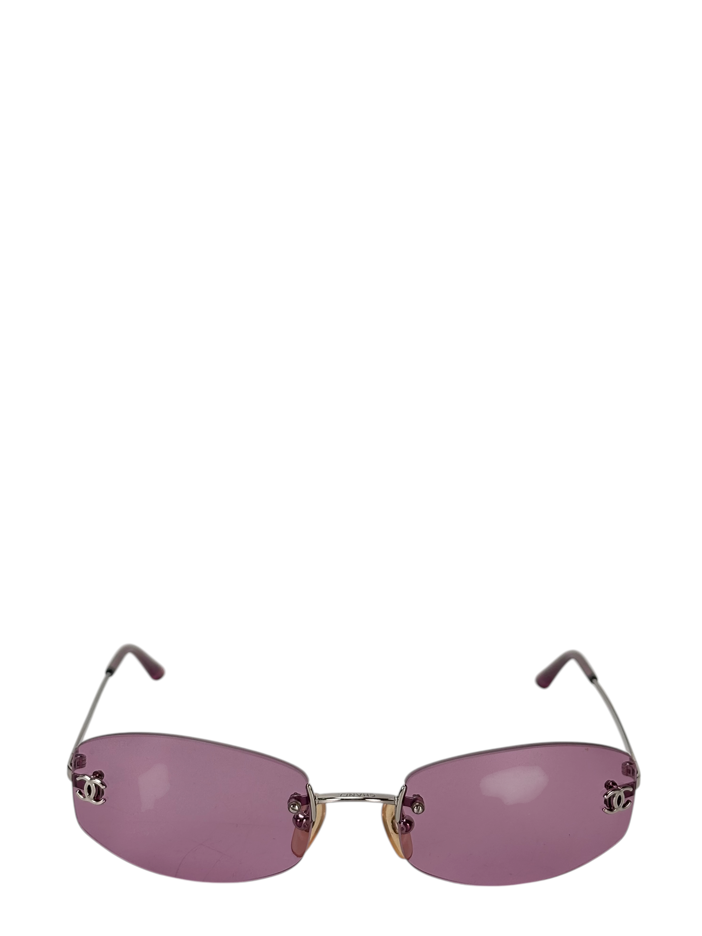 CHANEL - Purple Rectangular Tinted Rimless Sunglasses