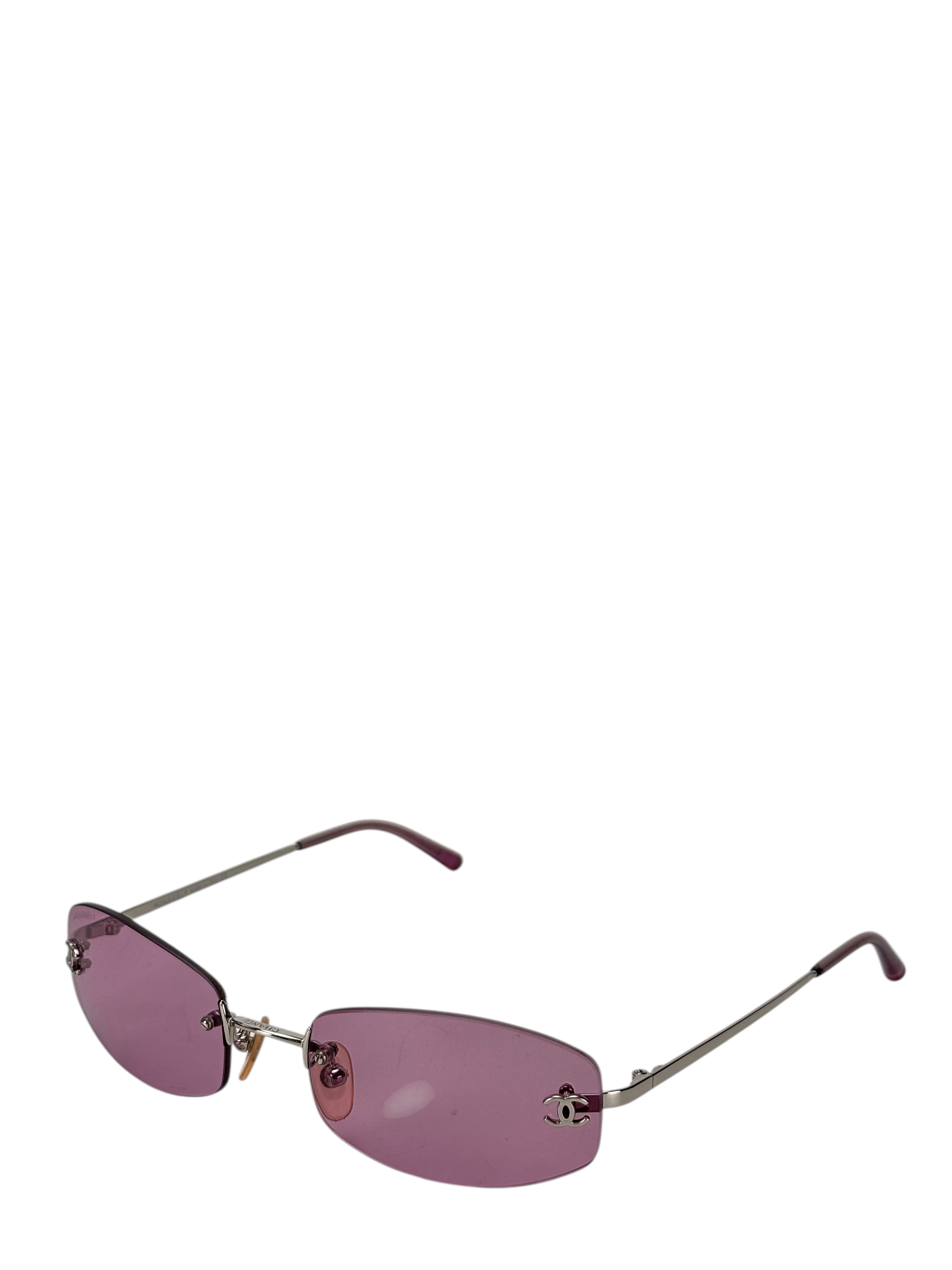 CHANEL - Purple Rectangular Tinted Rimless Sunglasses