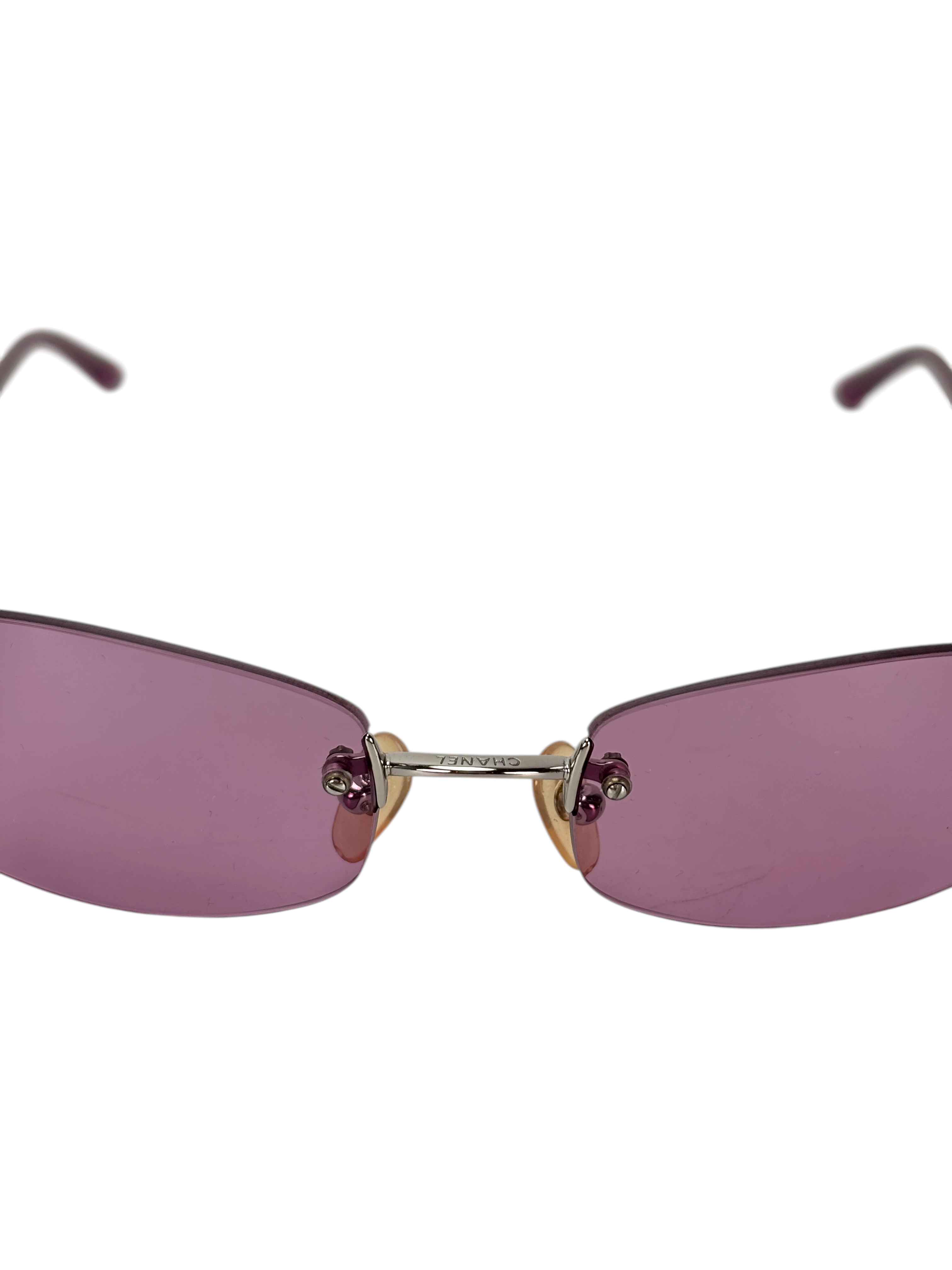 CHANEL - Purple Rectangular Tinted Rimless Sunglasses