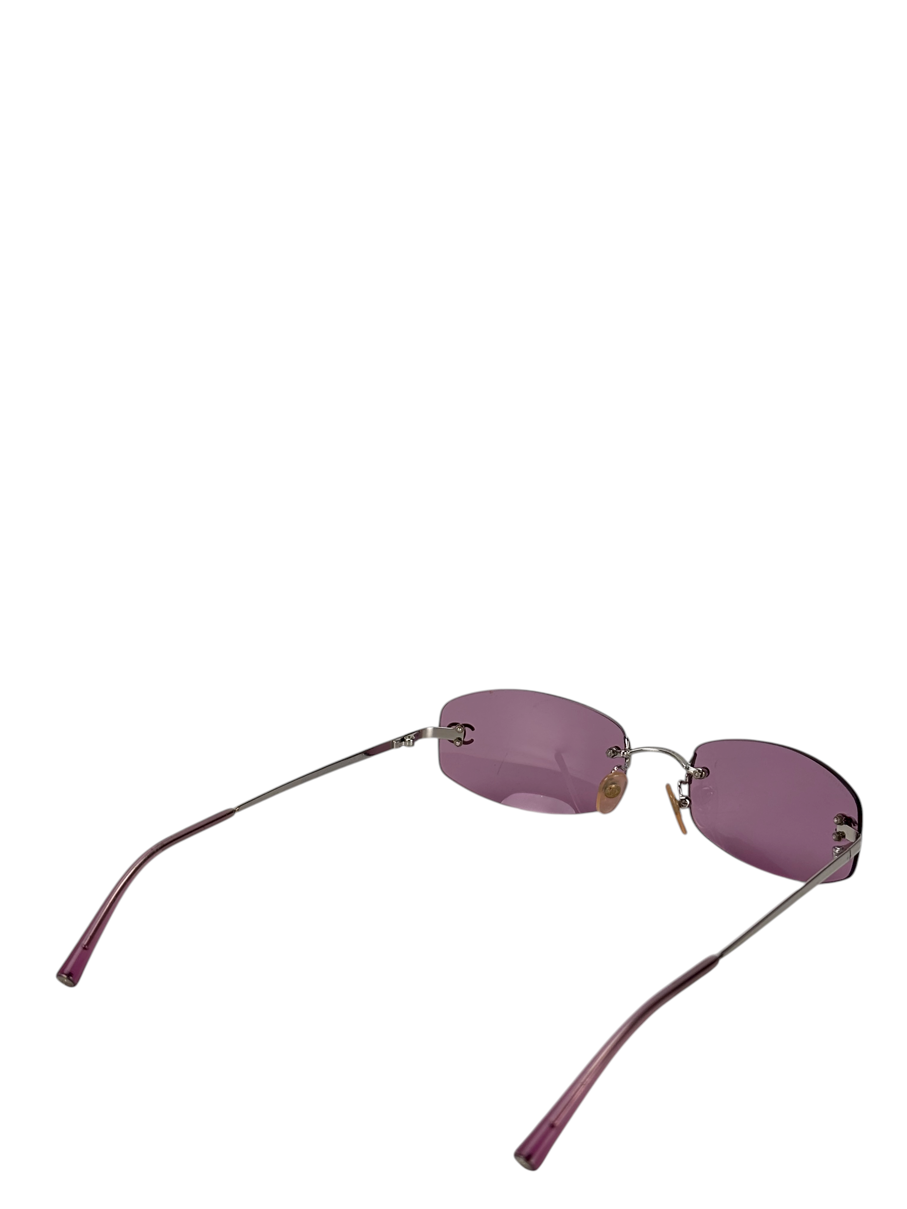 CHANEL - Purple Rectangular Tinted Rimless Sunglasses