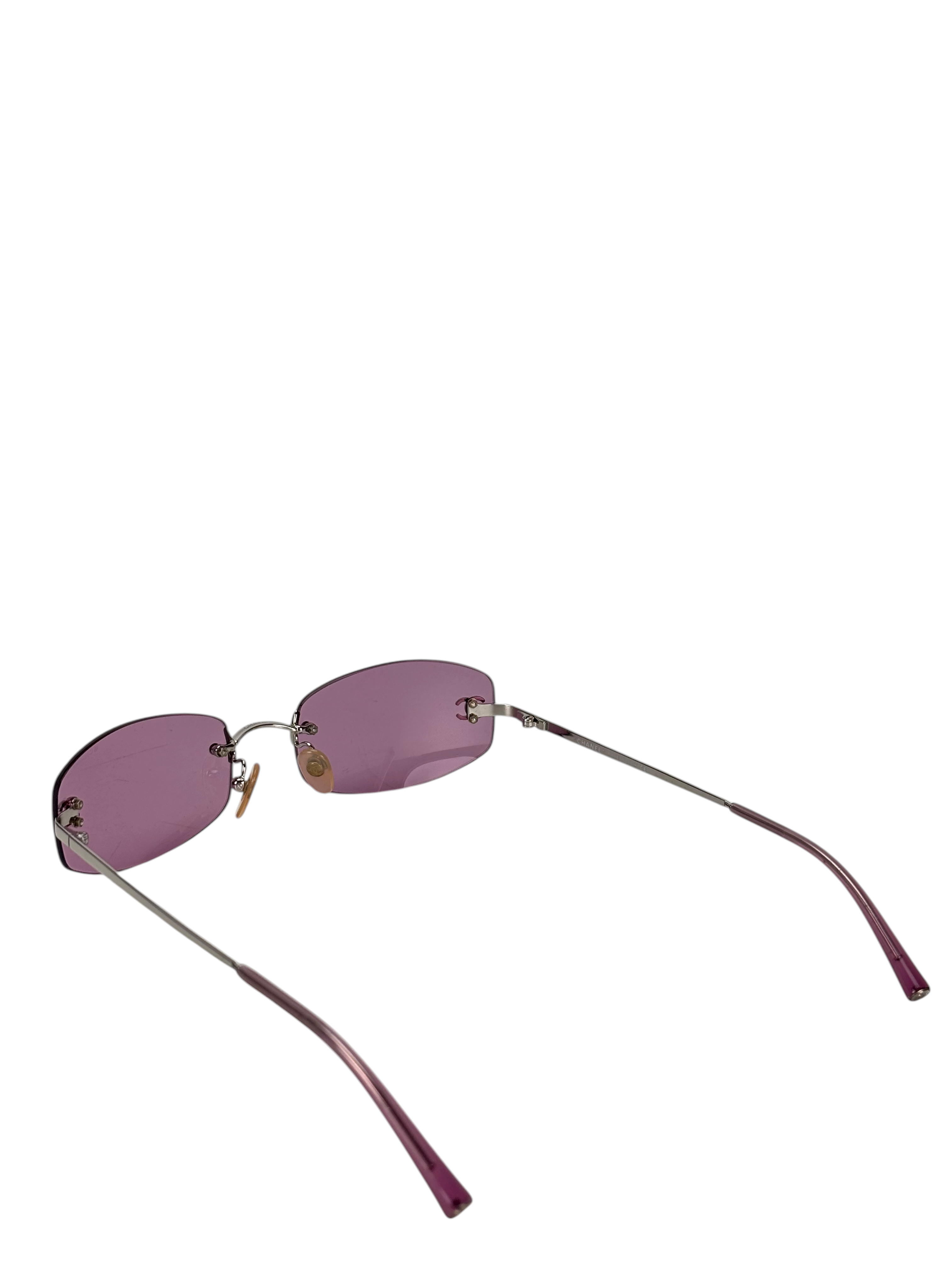 CHANEL - Purple Rectangular Tinted Rimless Sunglasses