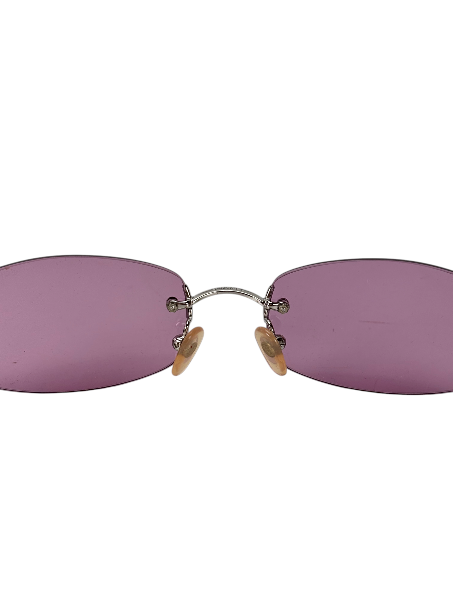 CHANEL - Purple Rectangular Tinted Rimless Sunglasses