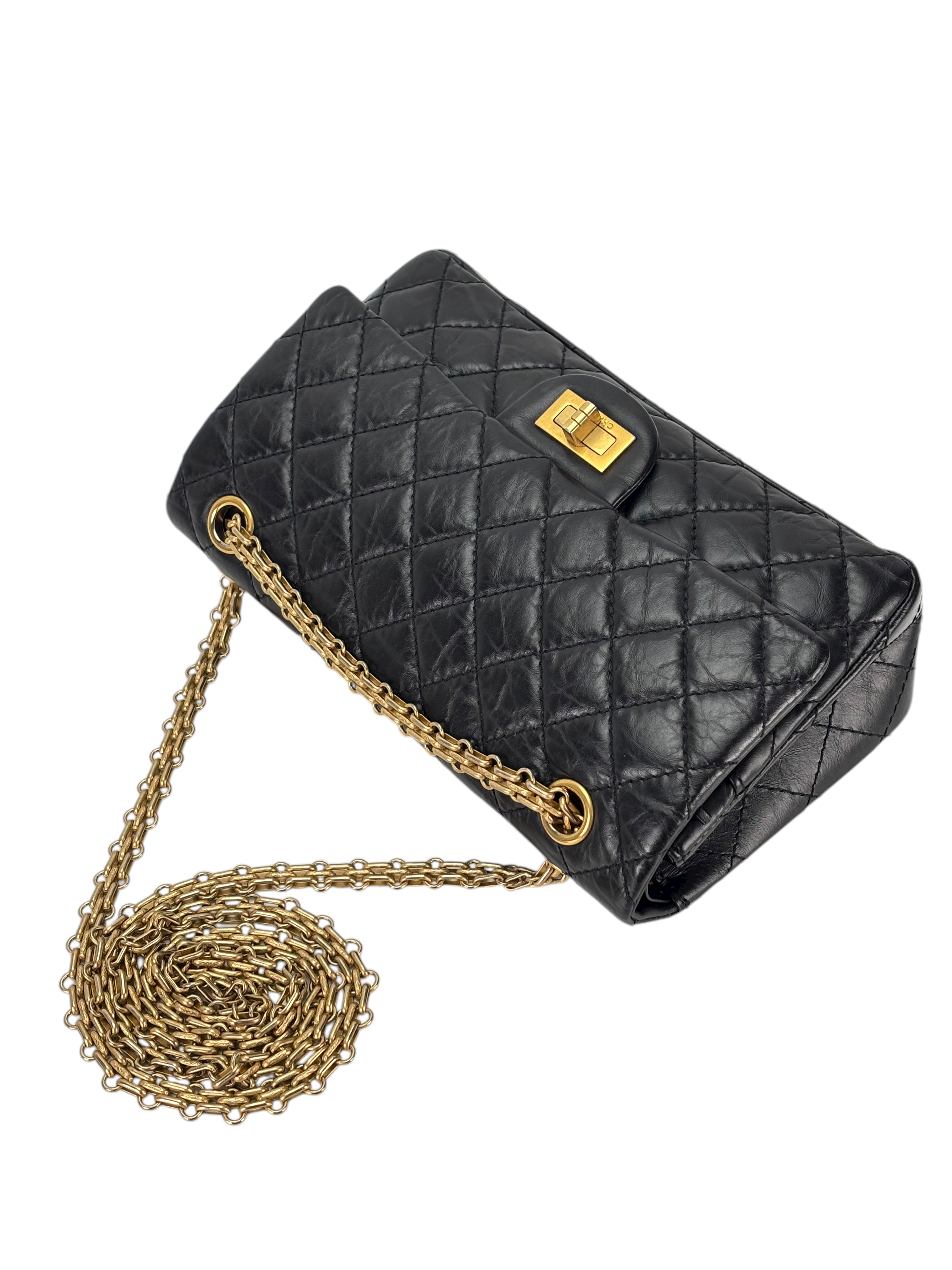 CHANEL - 2.55 Reissue 225 Flap Black Calfskin Gold Hardware