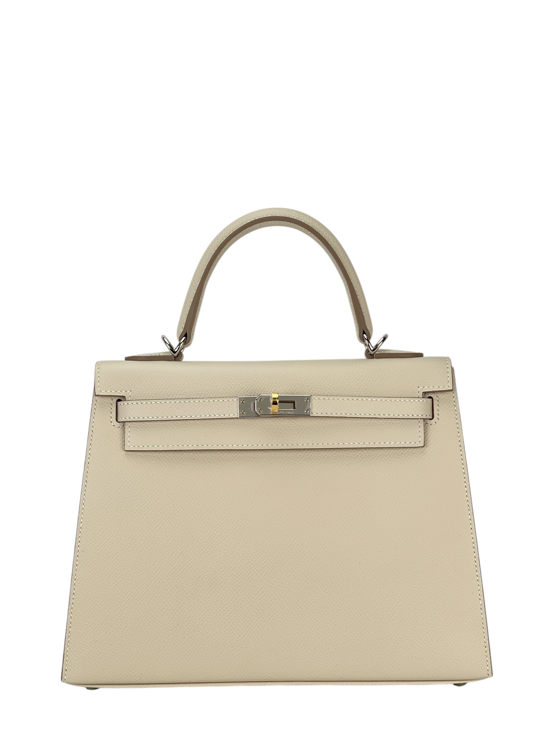 HERMES - Kelly 25 Craie 10 Epsom Palladium Gold Hardware