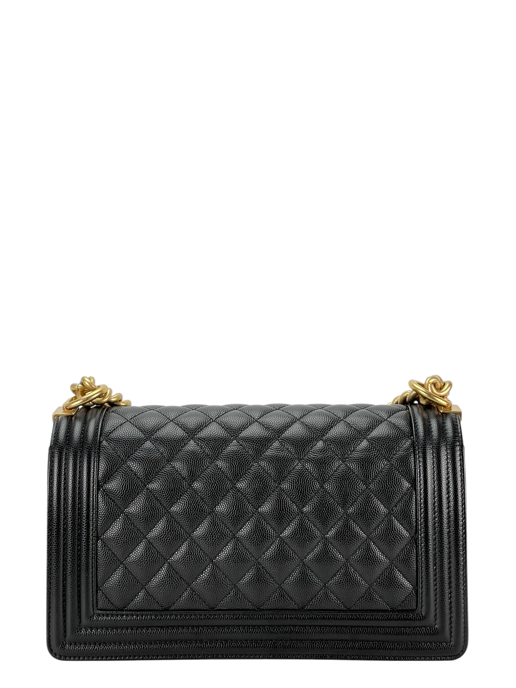 CHANEL -  Medium Boy Flap Bag Black Caviar Metal Gold