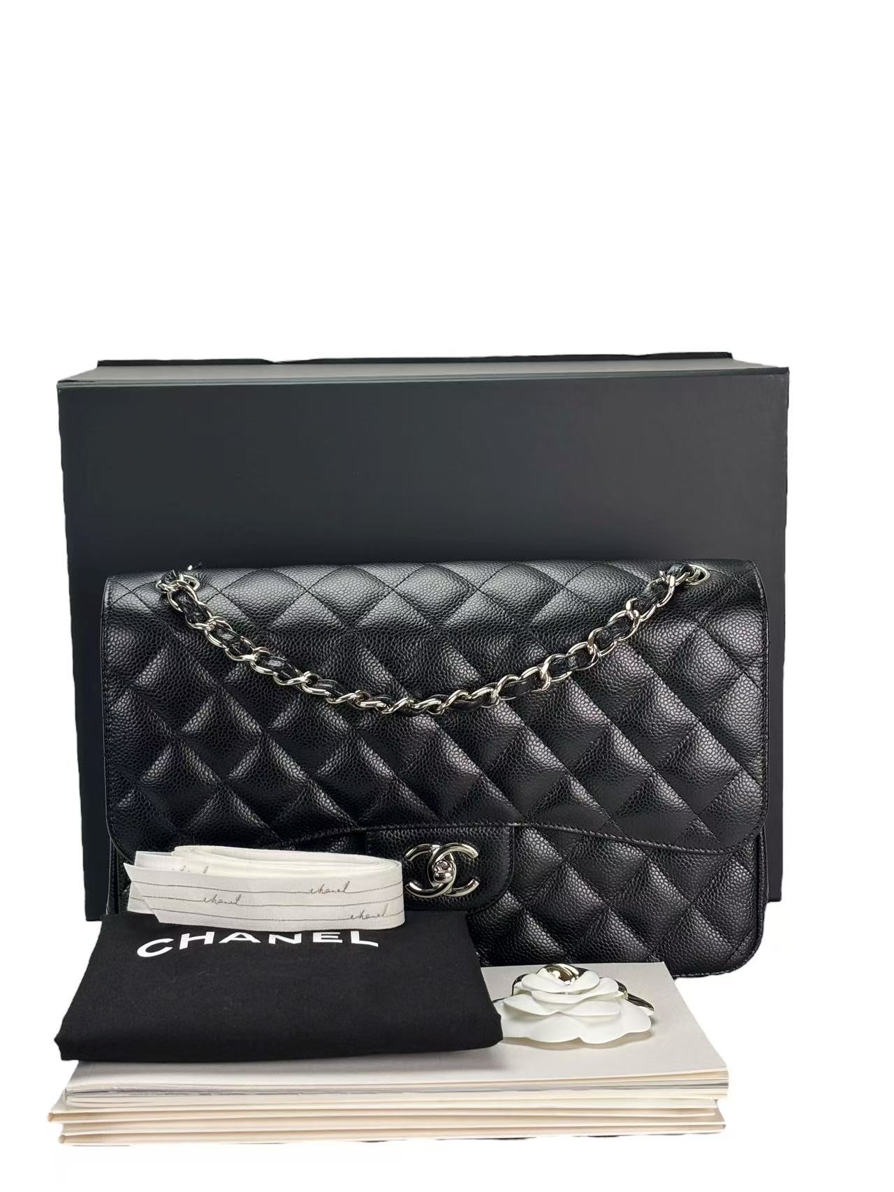 CHANEL - Black Caviar Jumbo 30 Flap Bag