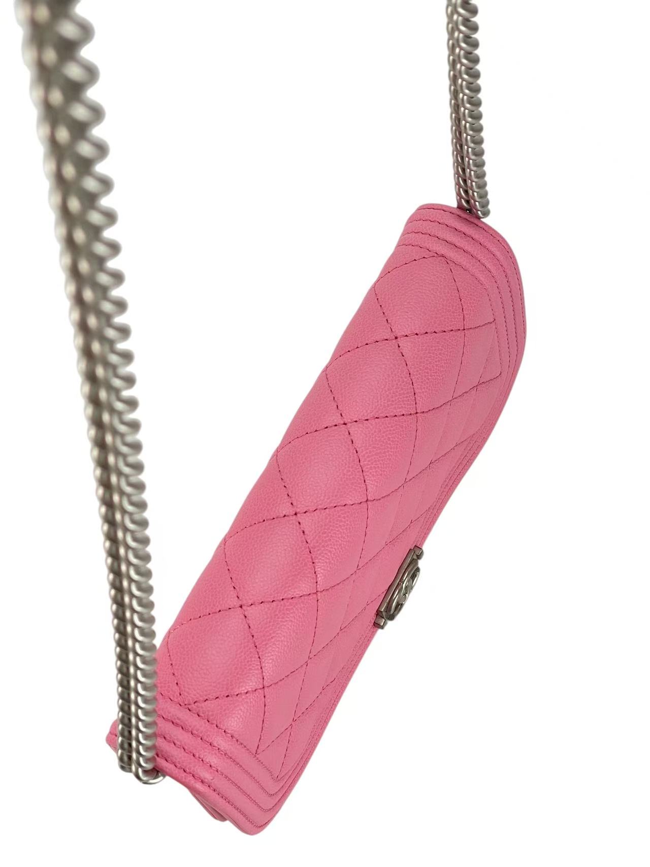CHANEL - Light Pink Caviar Quilted Boy Wallet On Chain (WOC)