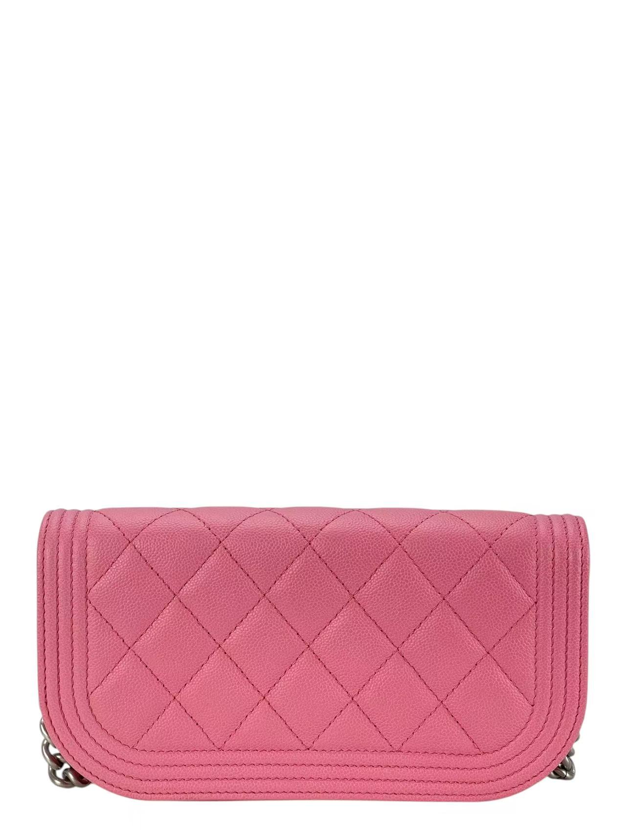 CHANEL - Light Pink Caviar Quilted Boy Wallet On Chain (WOC)