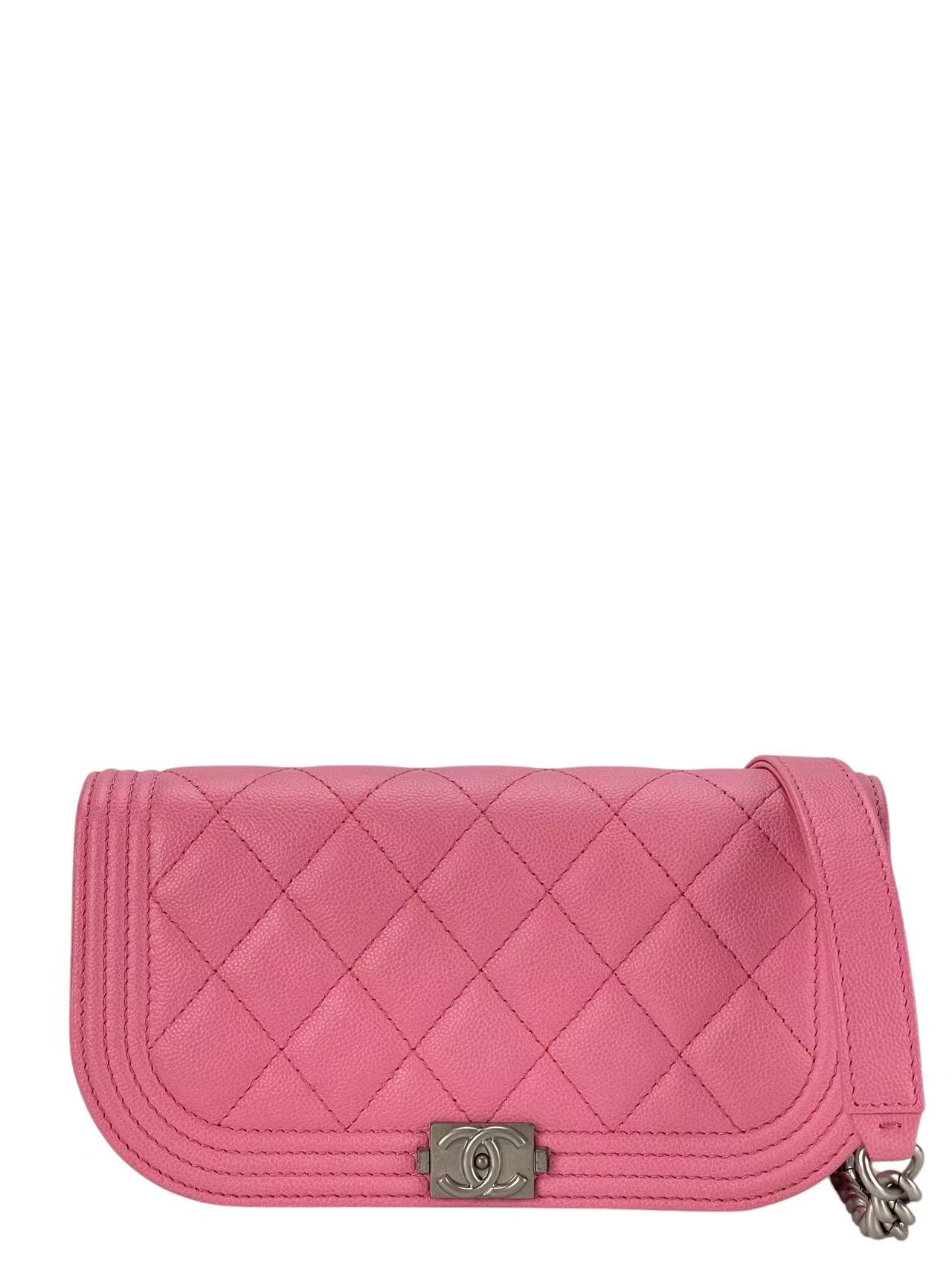 CHANEL - Light Pink Caviar Quilted Boy Wallet On Chain (WOC)