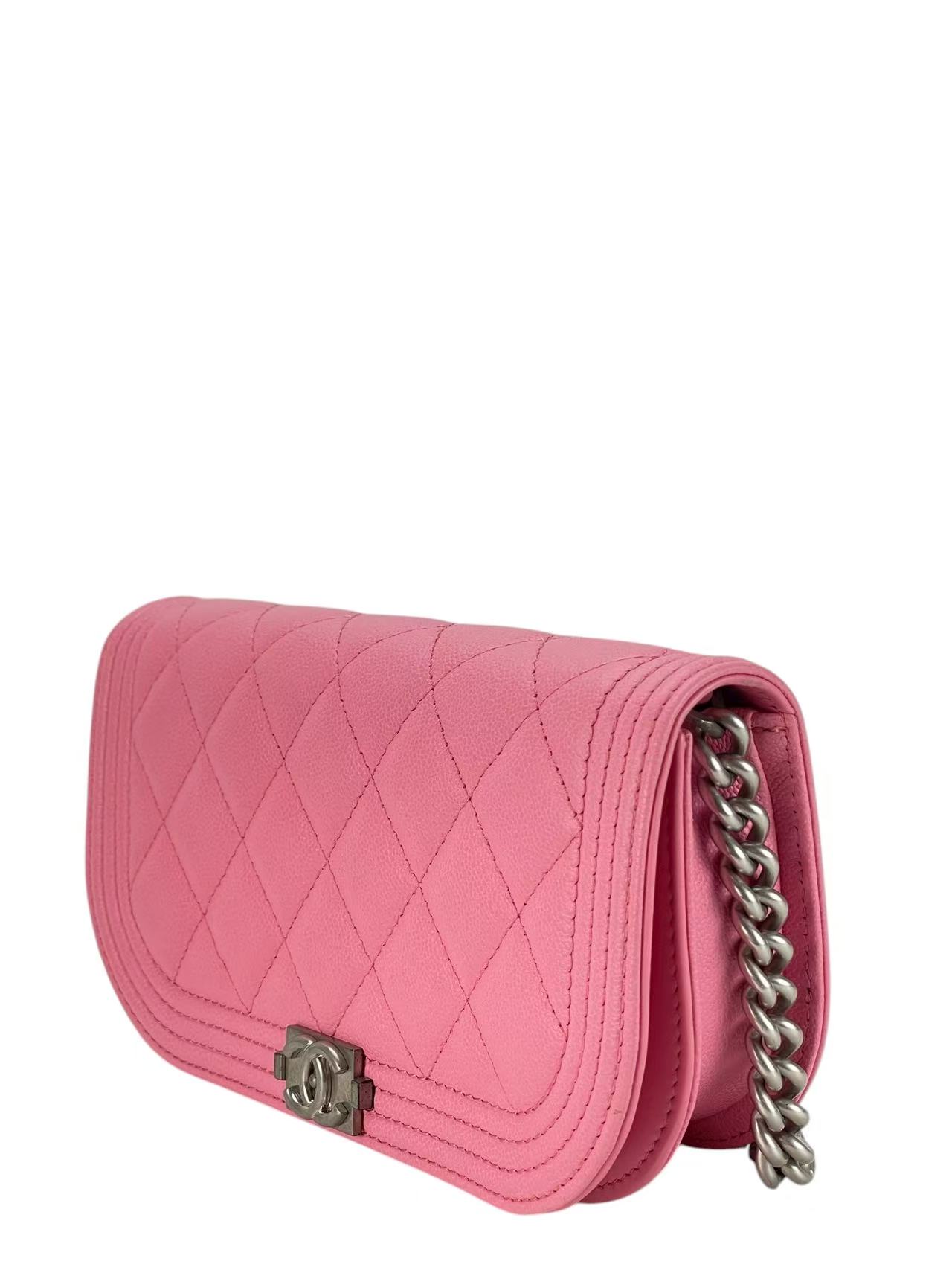 CHANEL - Light Pink Caviar Quilted Boy Wallet On Chain (WOC)