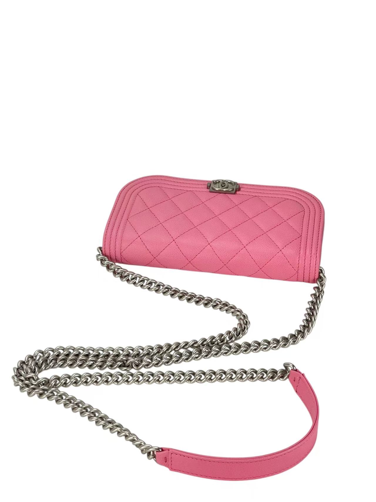 CHANEL - Light Pink Caviar Quilted Boy Wallet On Chain (WOC)
