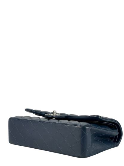 CHANEL - Medium Classic Double Flap Bag Dark Blue Lambskin Sliver Hardware (CF25)