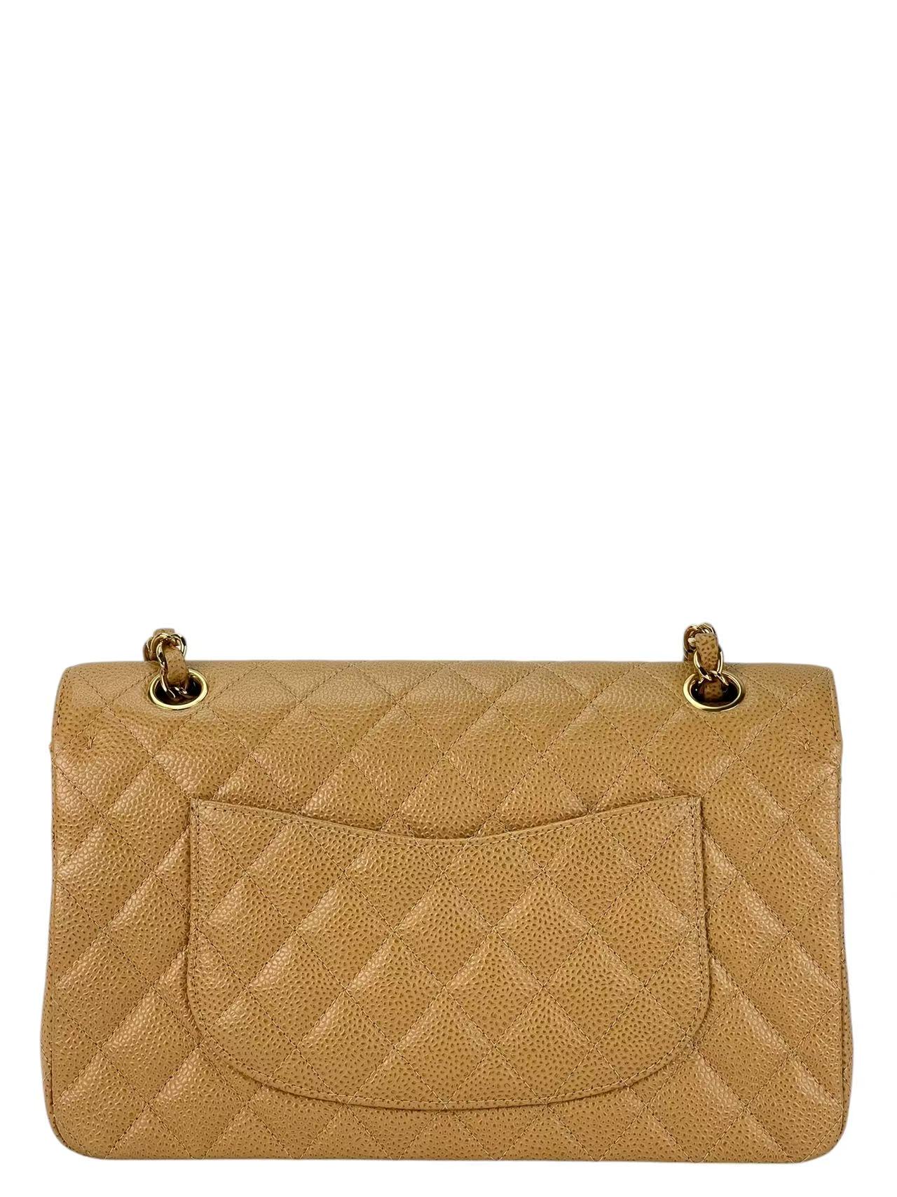 CHANEL - Medium Classic Double Flap Bag Beige Lambskin Sliver Hardware (CF25)