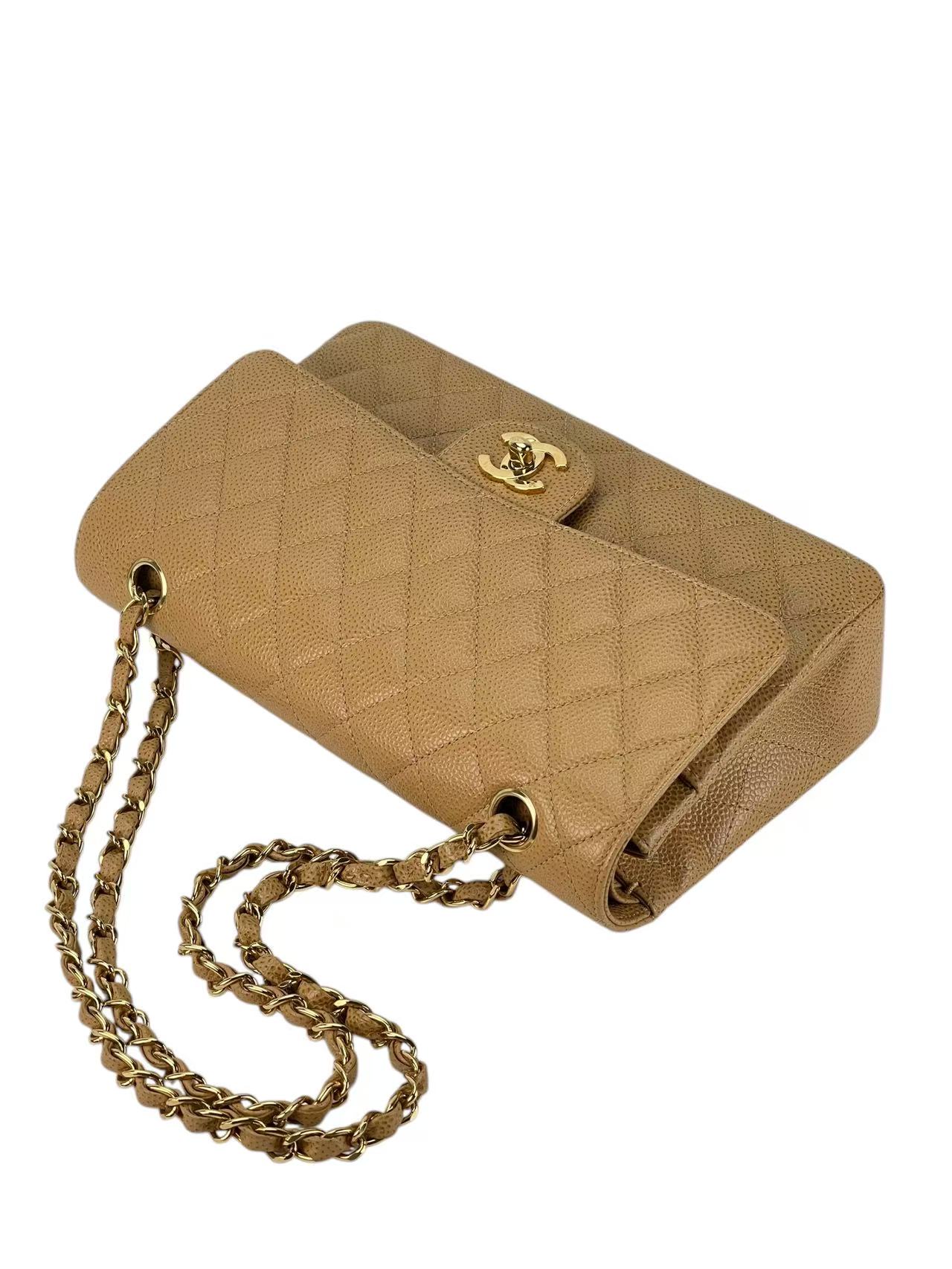 CHANEL - Medium Classic Double Flap Bag Beige Lambskin Sliver Hardware (CF25)