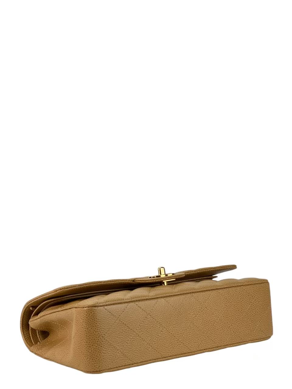 CHANEL - Medium Classic Double Flap Bag Beige Lambskin Sliver Hardware (CF25)