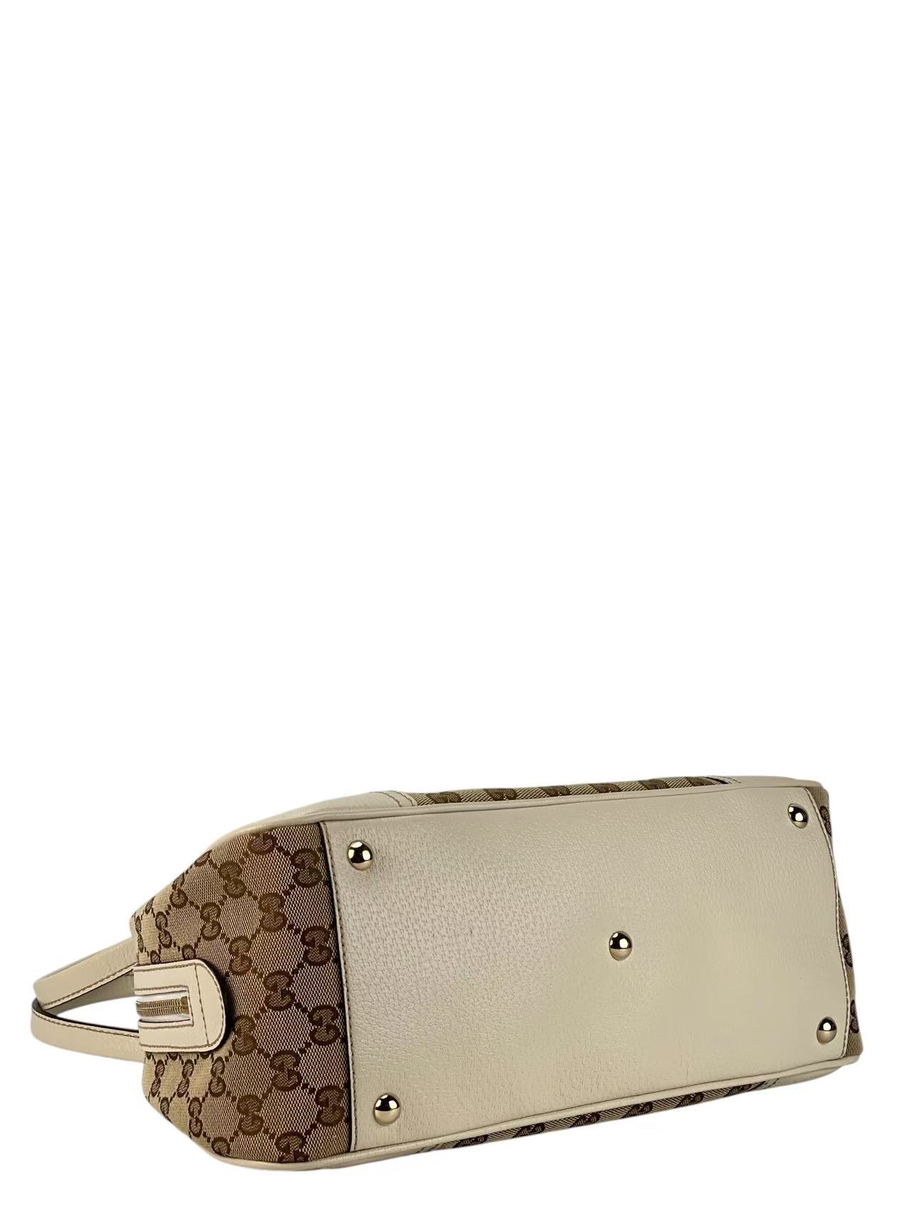 GUCCI - Monogram White Canvas Leather GG Mini Boston Bag