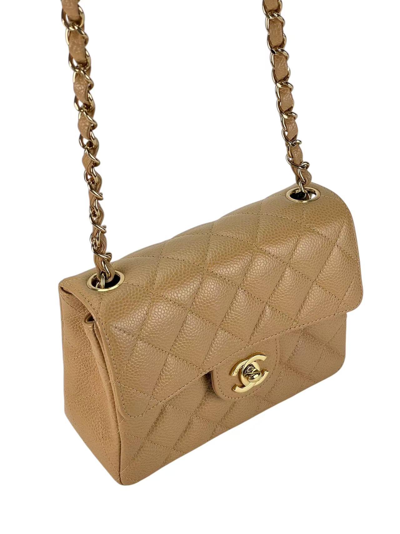 CHANEL - Dark Beige Caviar Skin Mini Matelasse Single Flap Shoulder Bag