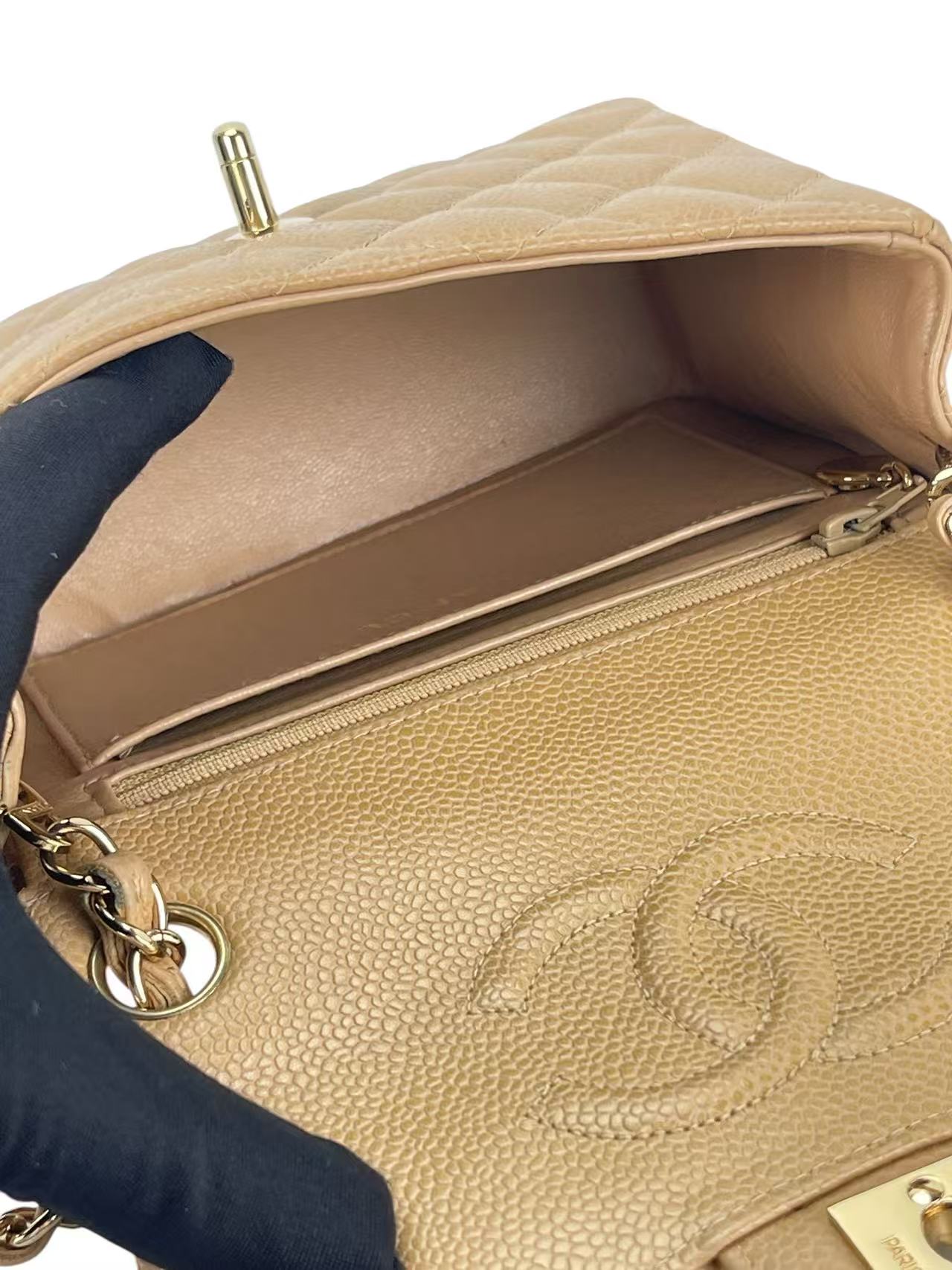 CHANEL - Dark Beige Caviar Skin Mini Matelasse Single Flap Shoulder Bag