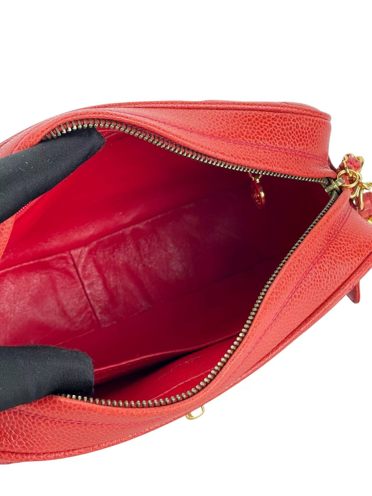 CHANEL - Red Caviar Matelasse Chain Shoulder Bag Gold Hardware 