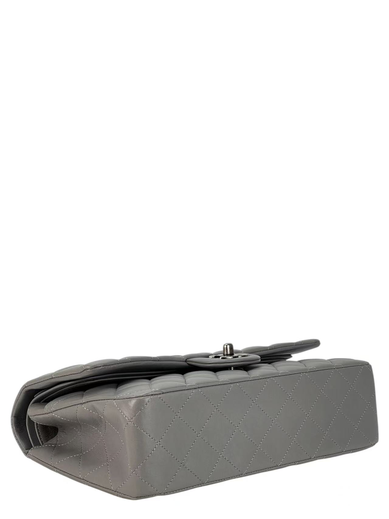 CHANEL - Medium Classic Double Flap Bag Gray Lambskin Sliver Hardware (CF25)