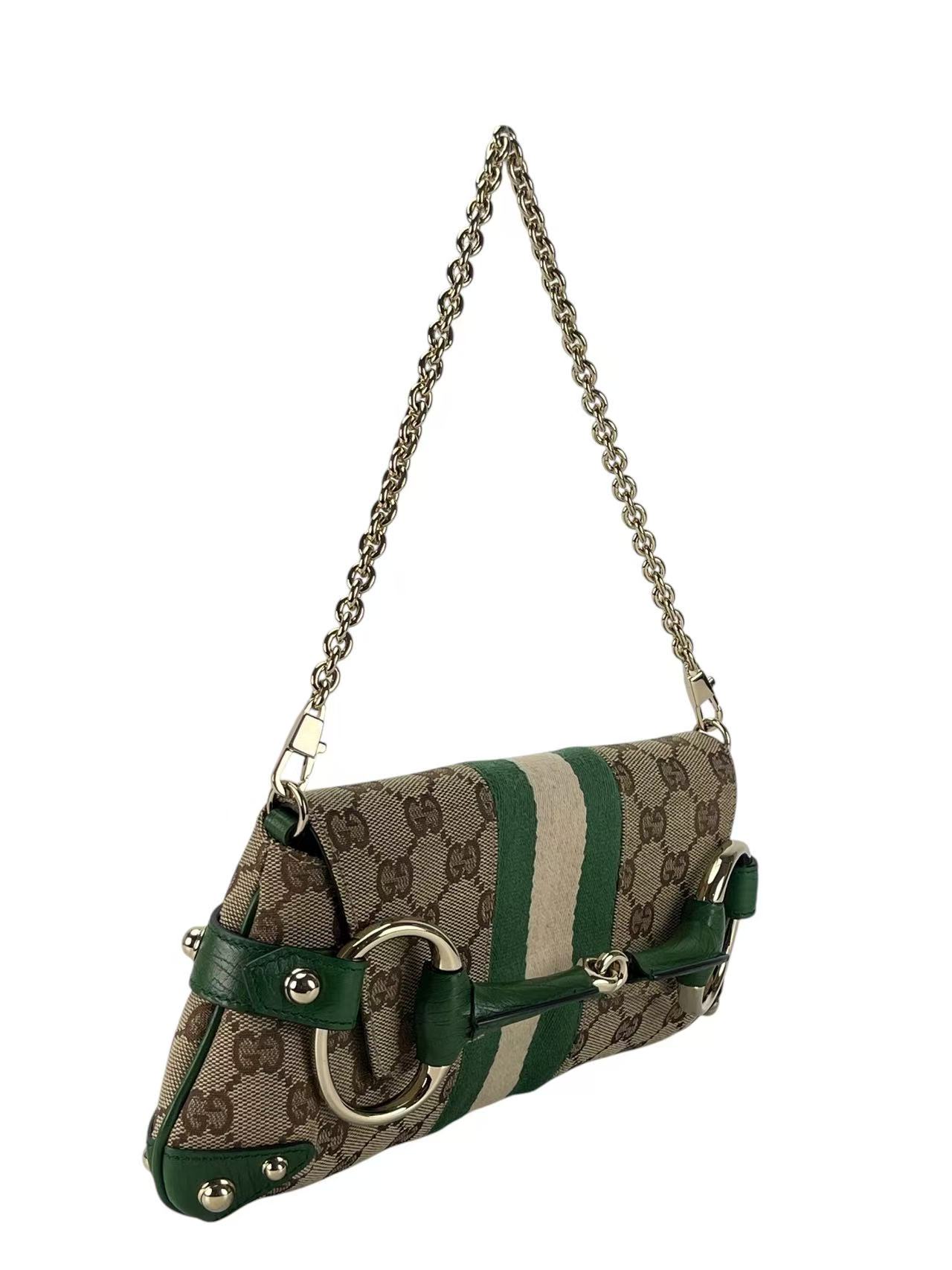 GUCCI - Green Horsebit Chain Cloth Crossbody Bag