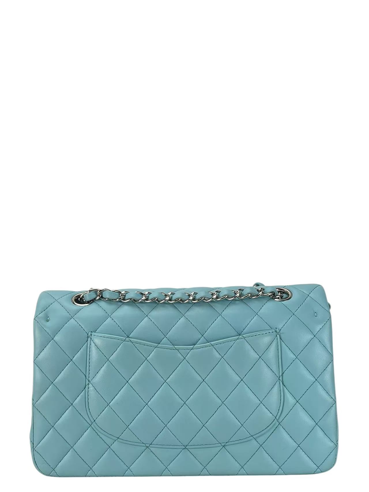 CHANEL - Medium Classic Double Flap Bag Blue Lambskin Gold Hardware (CF25) 