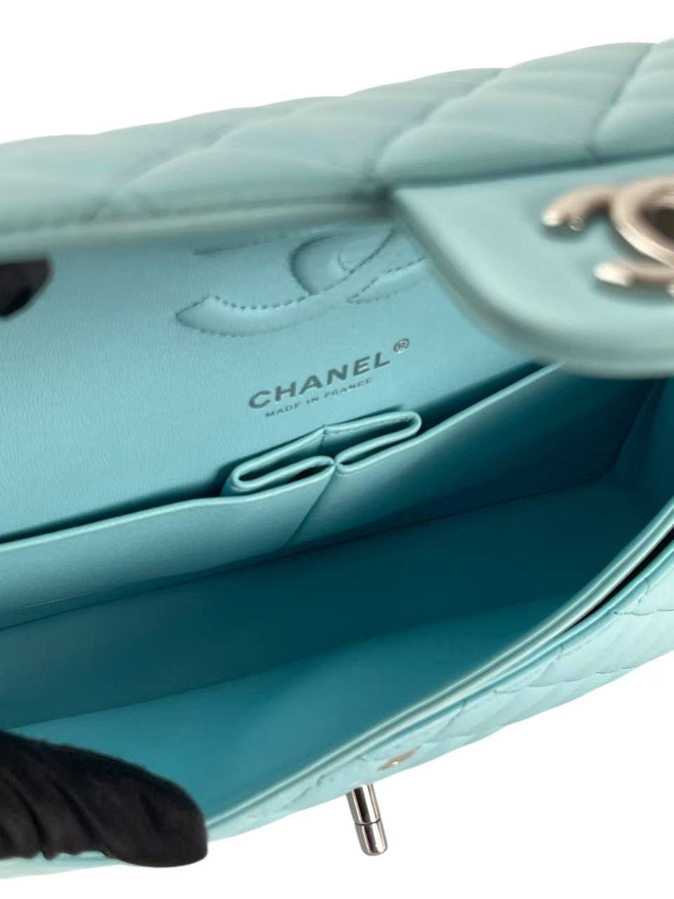 CHANEL - Medium Classic Double Flap Bag Blue Lambskin Gold Hardware (CF25) 