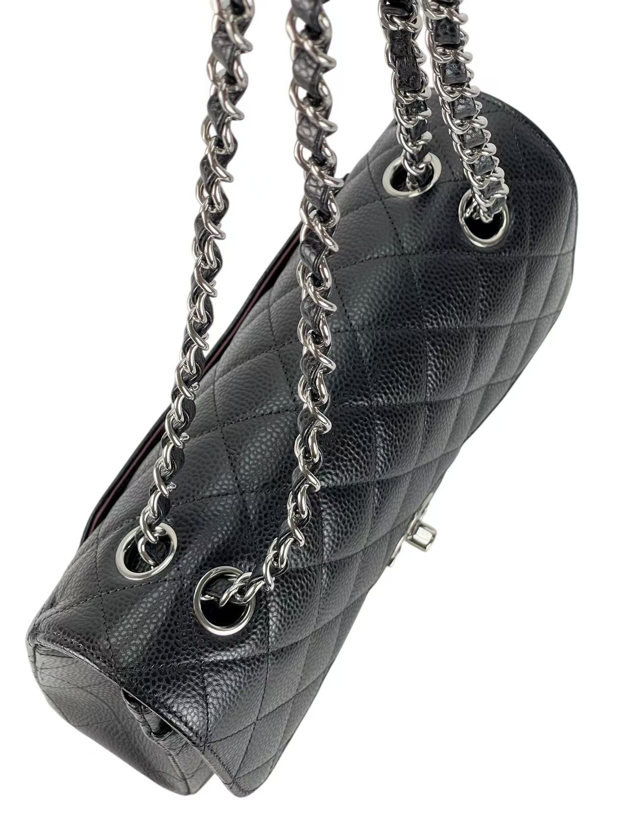 CHANEL - Small Classic Double Flap Bag Black Caviar Sliver Hardware (CF23)